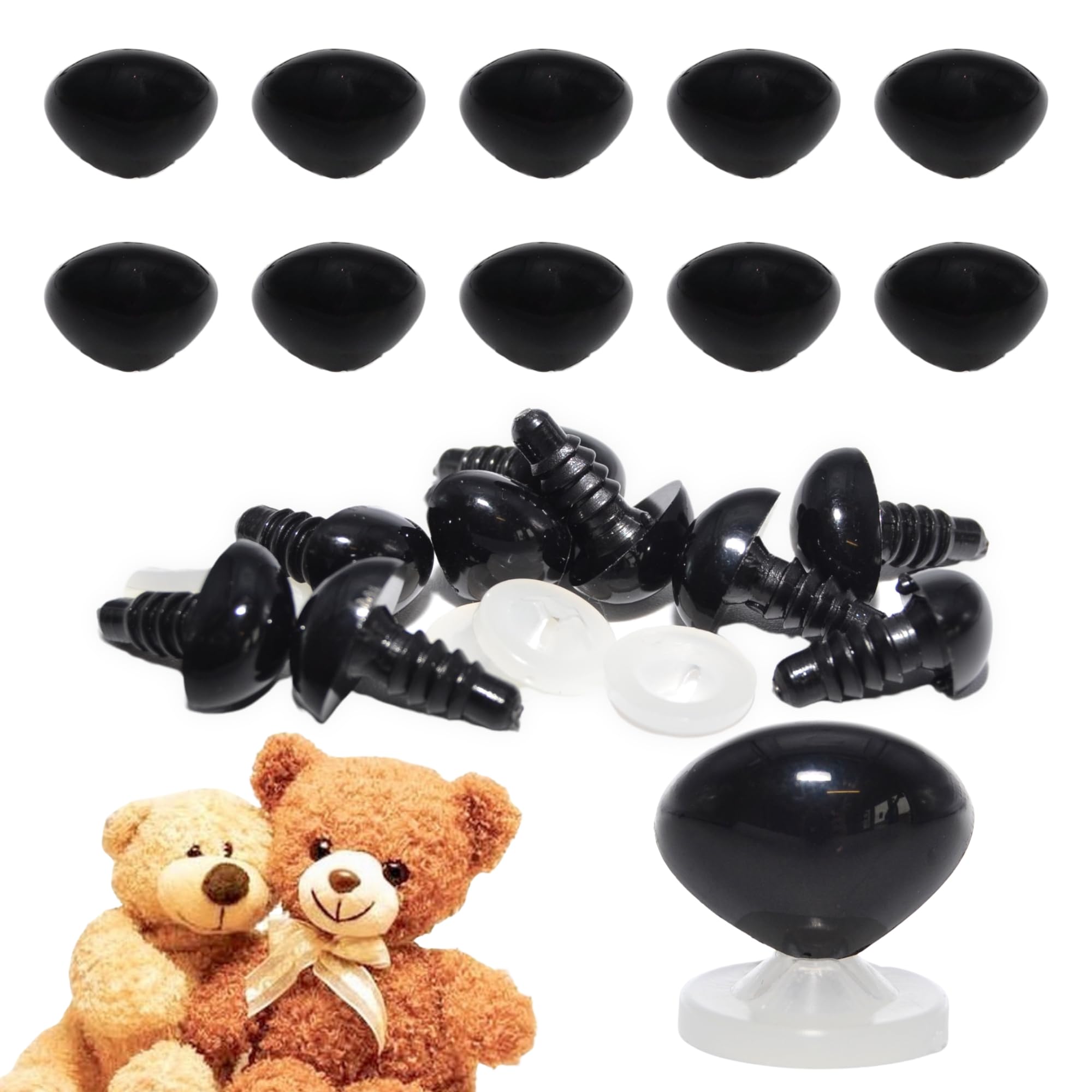 celloexpress 10mm x 8mm Black Triangle Noses with Plastic Backs - Safety Noses for Soft Toy Teddy Bear Animal Making (Pack of 10) — image 1