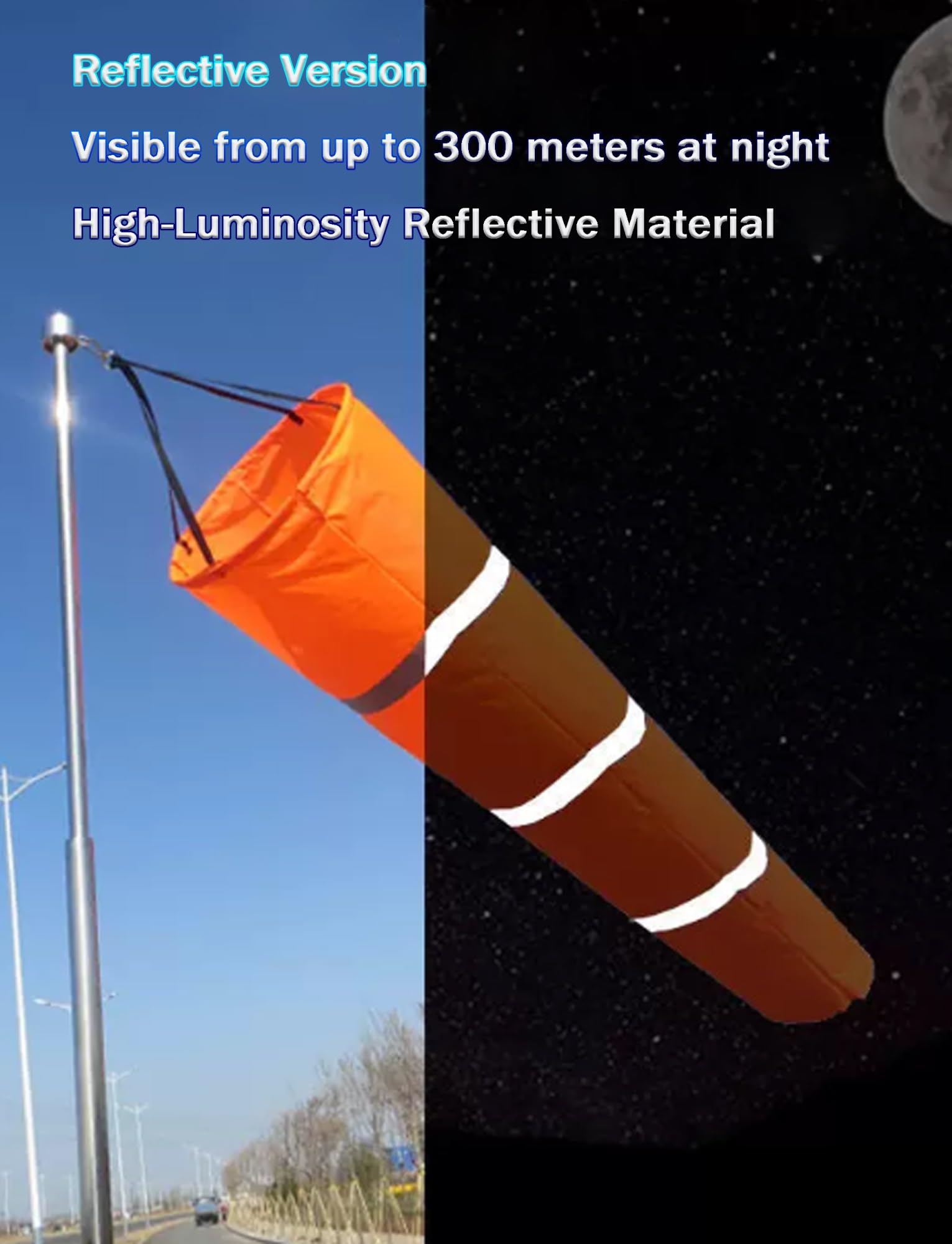 Outdoor Windsack und Stange Set, Reflektierend Gestreift Windrichtungsanzeiger für Wetterbeobachtung, Landwirtschaft, Meteorologie (150cm)