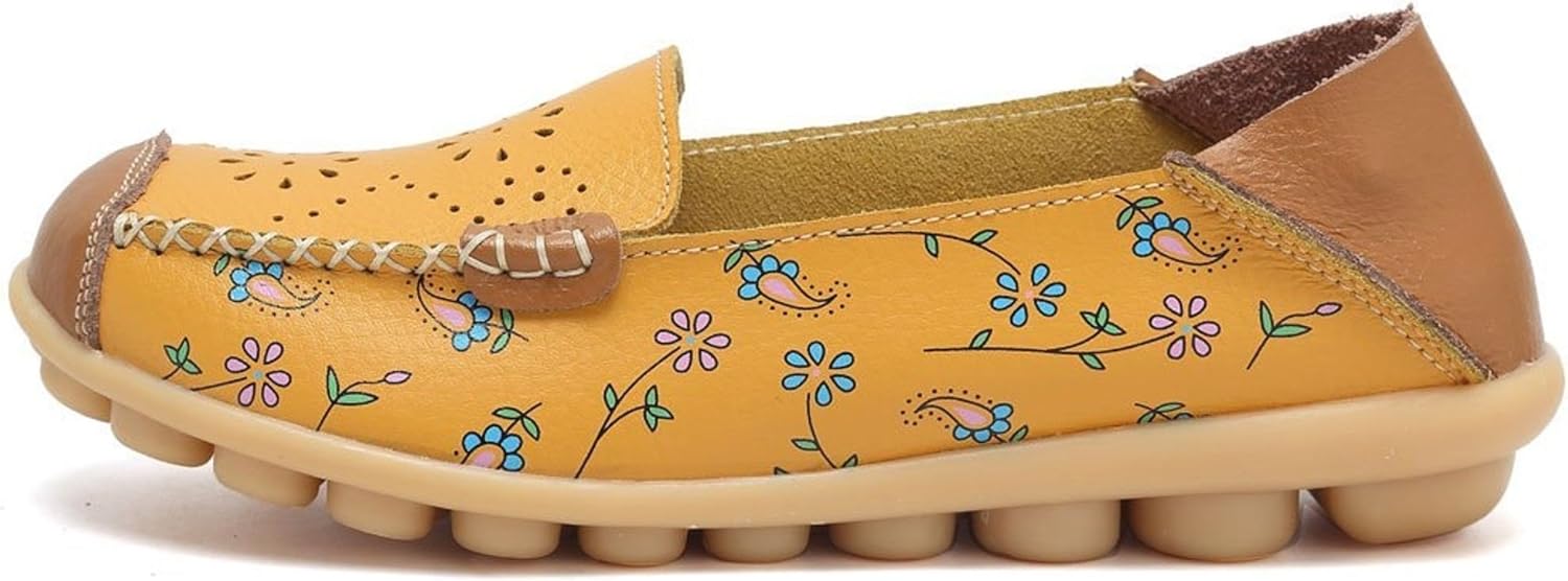 VenusCelia Women's Comfort Walking Boat Shoe 9 Yellow Bloom (Cutouts)