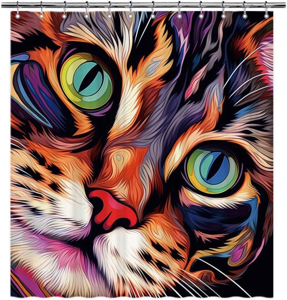 Funny American Wirehair Siamese Cat Shower Curtain for Bathroom Decor Lovely Cat Pet Animal Print Bath Curtains Colorful Home Decoration with Hooks 66x72 Inch Style 4