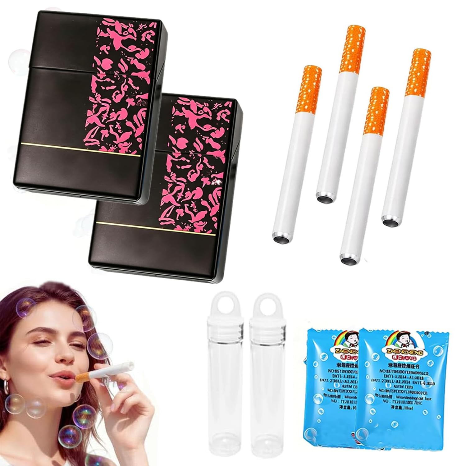 Pack De 4 Cigarrillos De Burbujas Con Solución Incluida – Juguete Anti Estrés Y Original Para Fiestas, Regalos Divertidos Para Adultos Y Niños