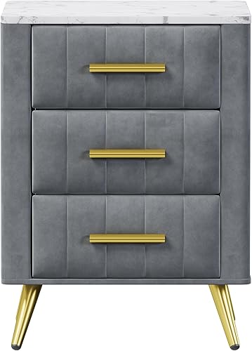Miniatura 21 de SOFTSEA Mesita de noche de terciopelo con 2 cajones, moderna mesita de noche tapizada con almacenamiento, mesa auxiliar con tira de purpurina