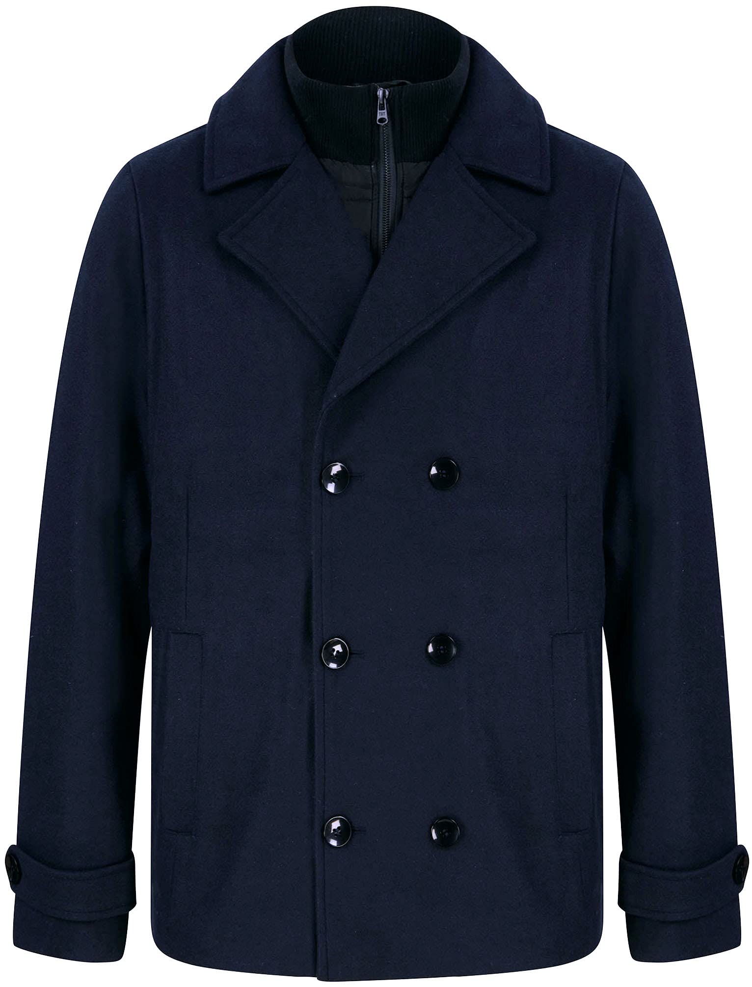 Tokyo Laundry Men's Uxmal Double Breasted Pea Coat with Funnel Neck Insert - Navy - XL