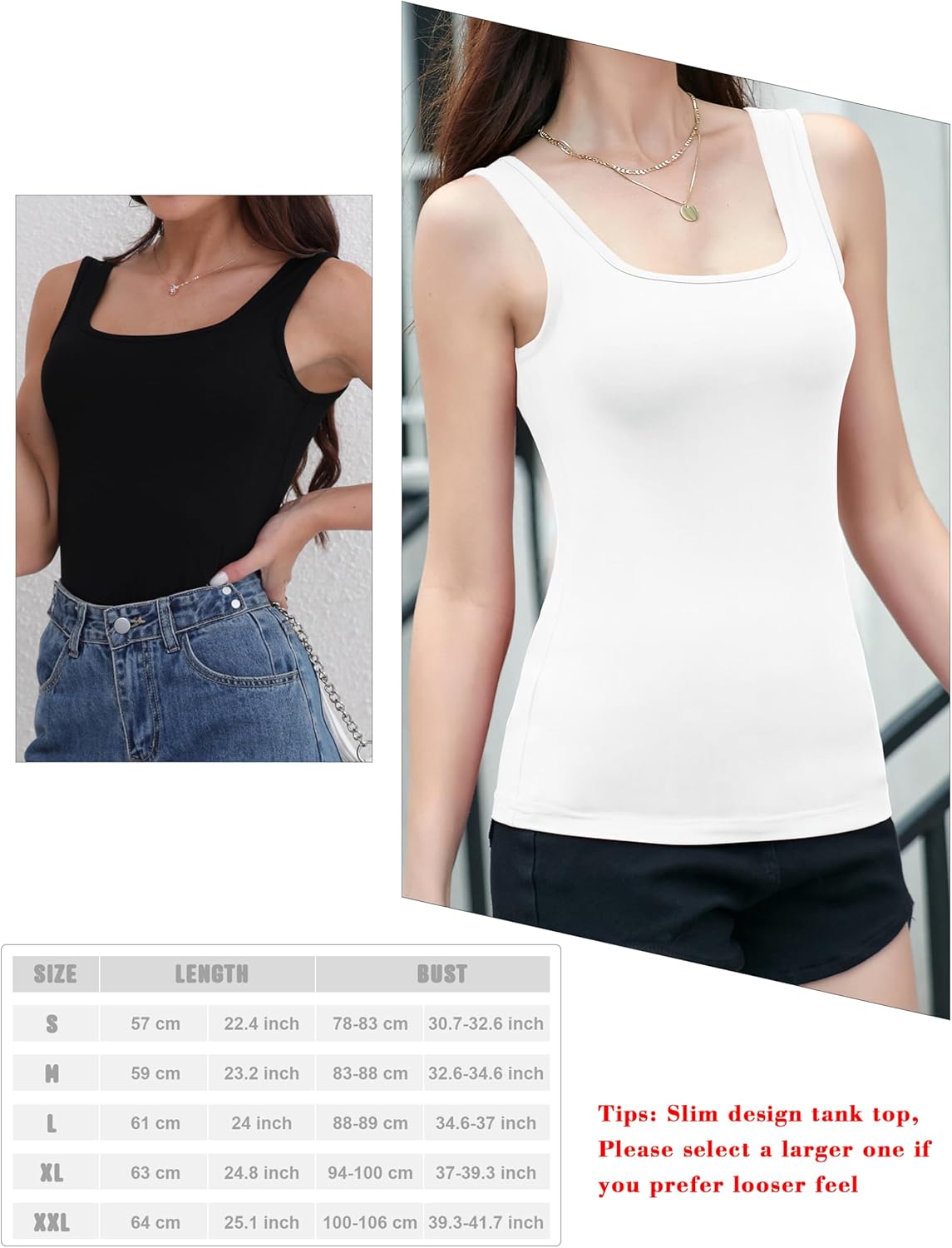 BQTQ 5 Pack Womens Square Neck Tank Tops Sleeveless Ladies Tank Top Undershirts - Image 4
