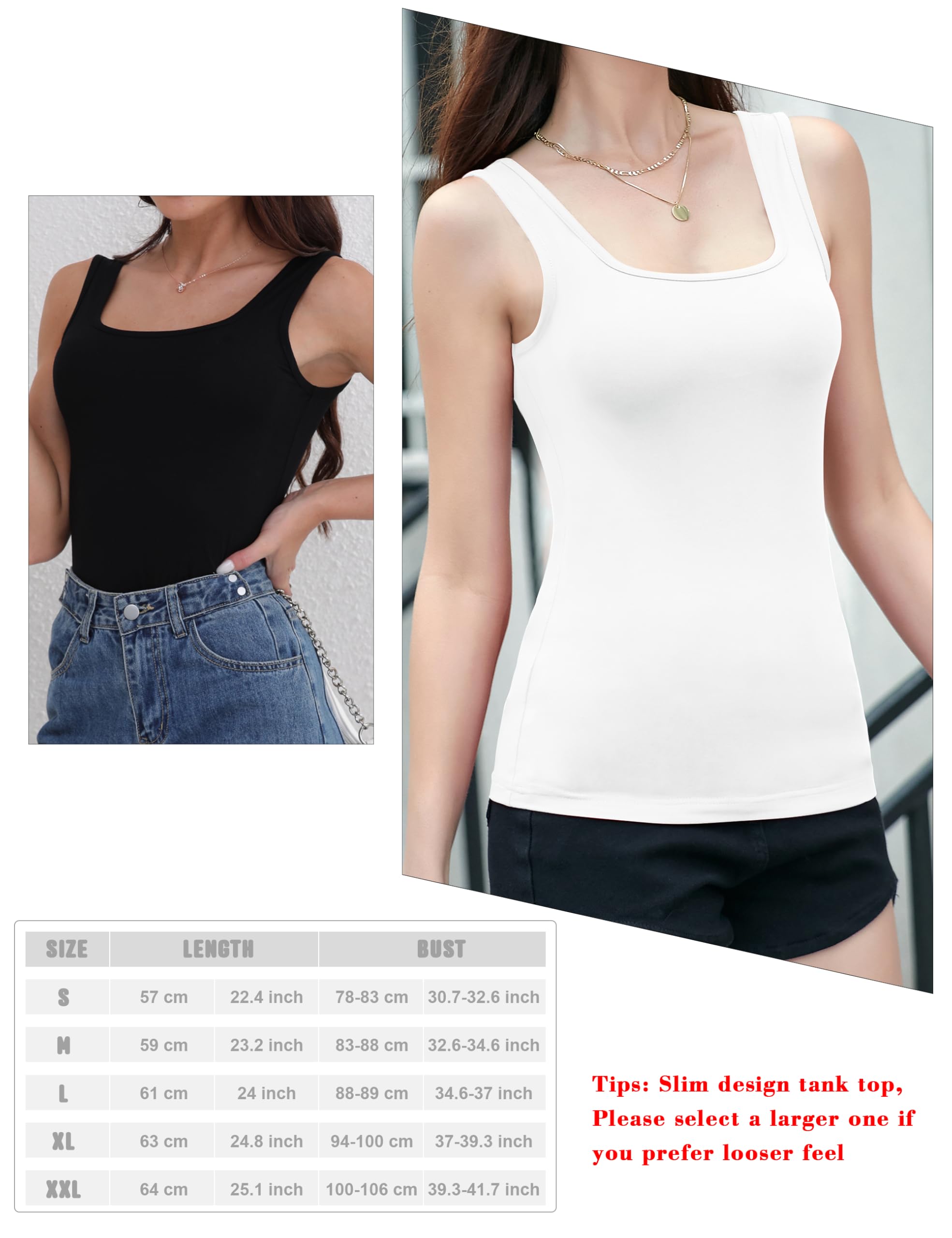 BQTQ 5 Pcs Camisetas Tirantes Mujer Camiseta sin Mangas Cuello Cuadrado Basicas Tank Top Deportivas para Mujer