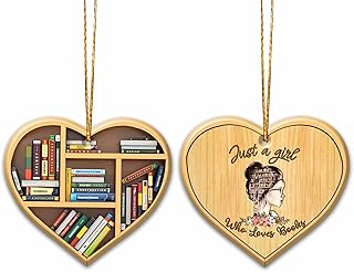 WODORO Just A Girl Who Loves Books Christmas Tree Wood Ornament, Gifts for Librarian, Lover Bookworm Ornament, Book Nerd Gift, Christmas Tree Ornament, Bookshelf Xmas Tree Ornament, Book Club