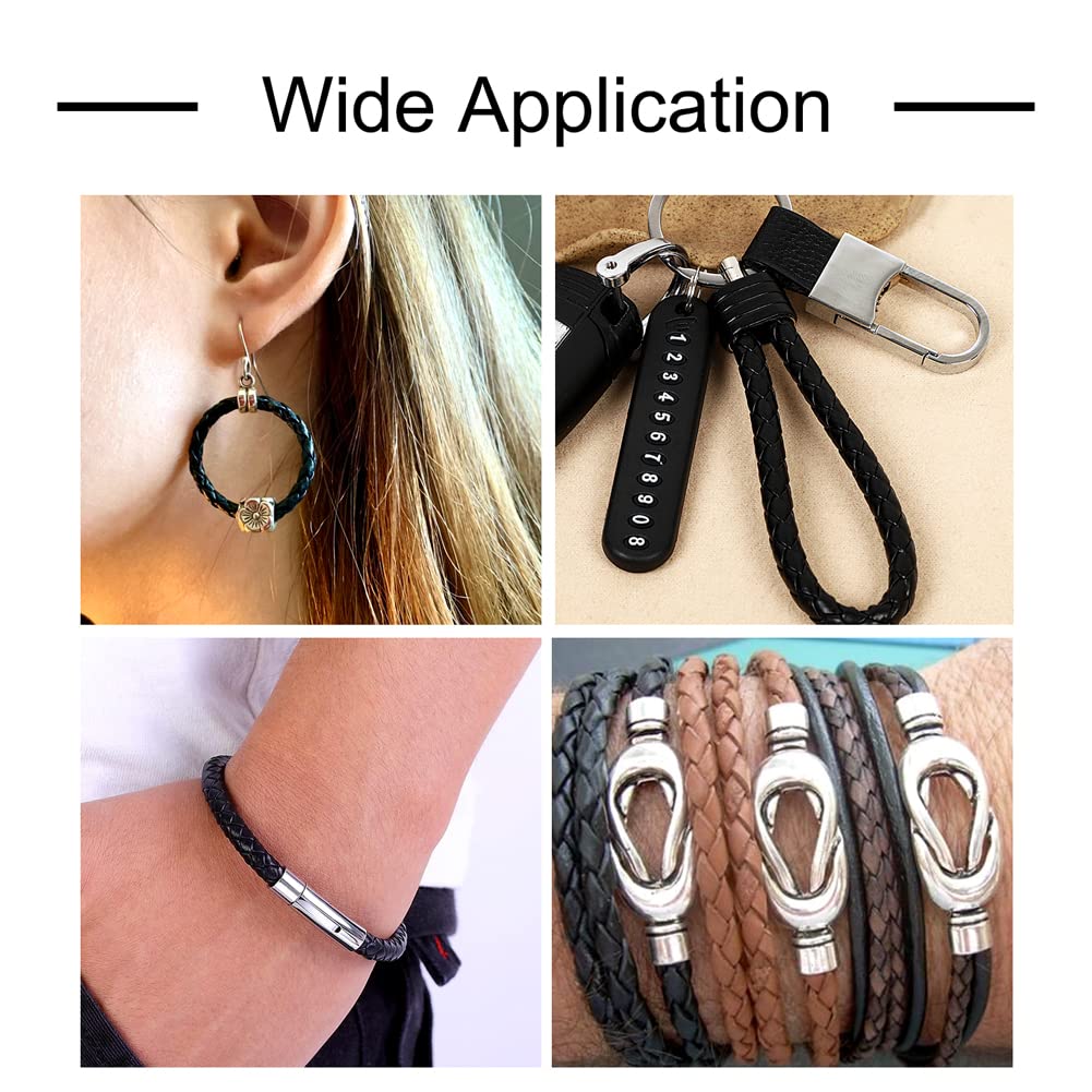 Fashewelry 5 Meters 8mm Black Braided Leather Cord String Round Folded Bolo Leather Strip for Bracelet Jewelry Making