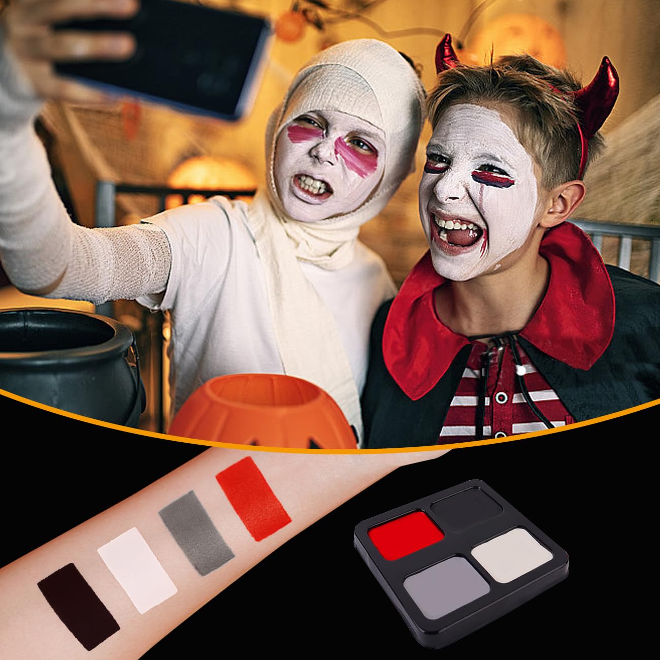 Kit de pintura facial, negro, blanco, rojo, gris, pintura facial para Halloween, maquillaje de payaso, cosplay, disfraz, efectos especiales SFX 5