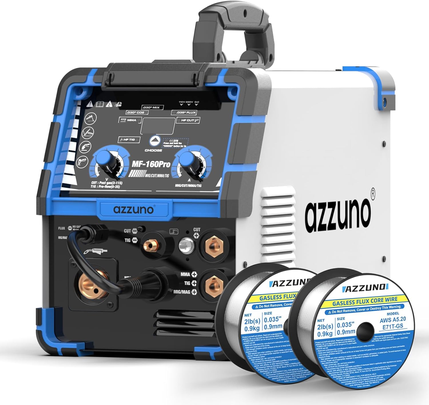 AZZUNO 5 in 1 160A Welder Machine & .035" 2LBS 2Pack Flux Core Mig