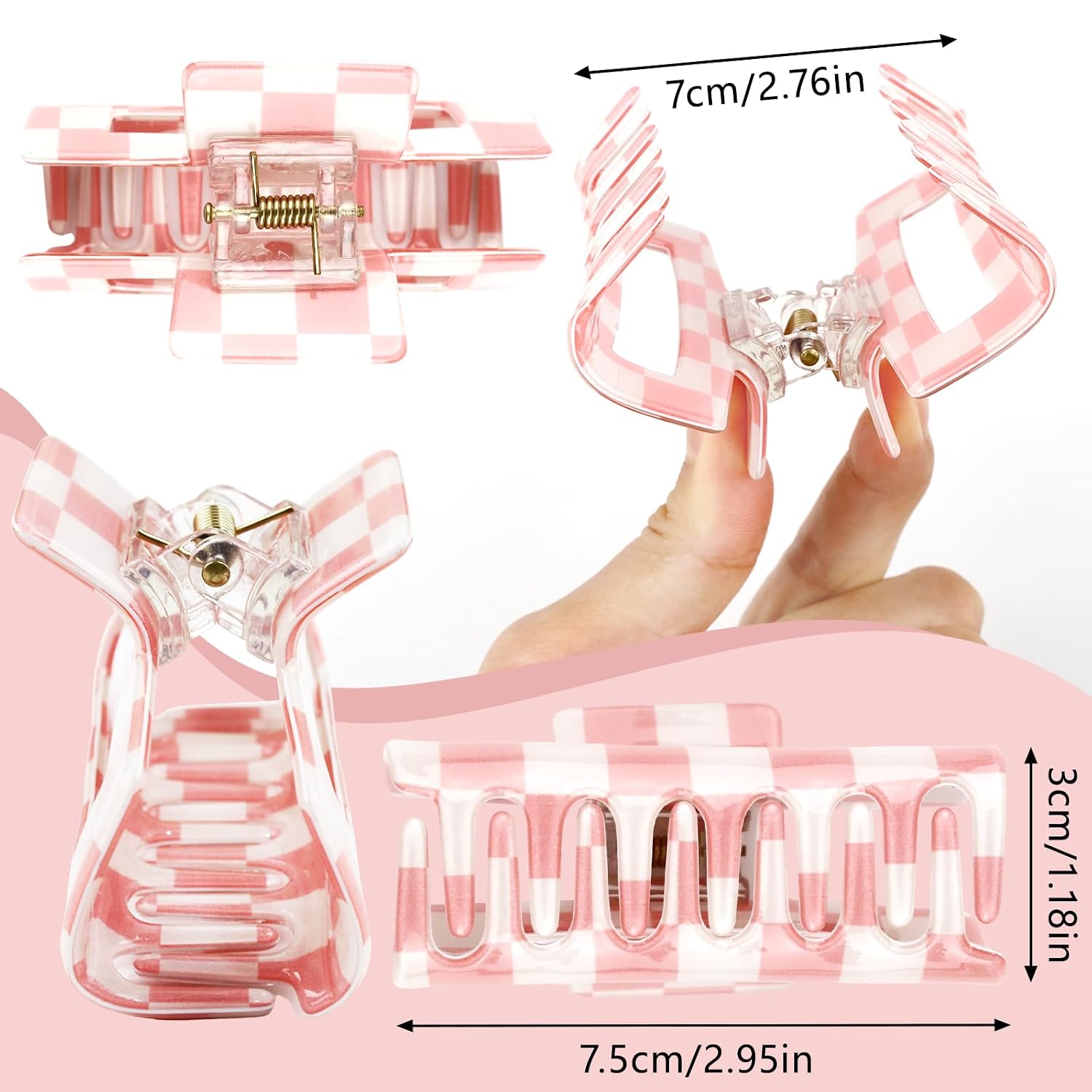4 PCS Checkered Claw Clip, Multicolored Rectangle Large Hair Claw Clips Cute Fun Strong Hold Non Slip Checker Barrettes Women's Thick Hair Accessories (Large) image 4