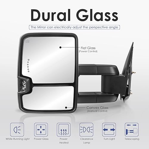 Miniatura 9 de MOSTPLUS Espejos de remolque con calefacción eléctrica compatibles con Chevy Silverado GMC Serria 2014-2019 con luz de giro secuencial, lámpara de