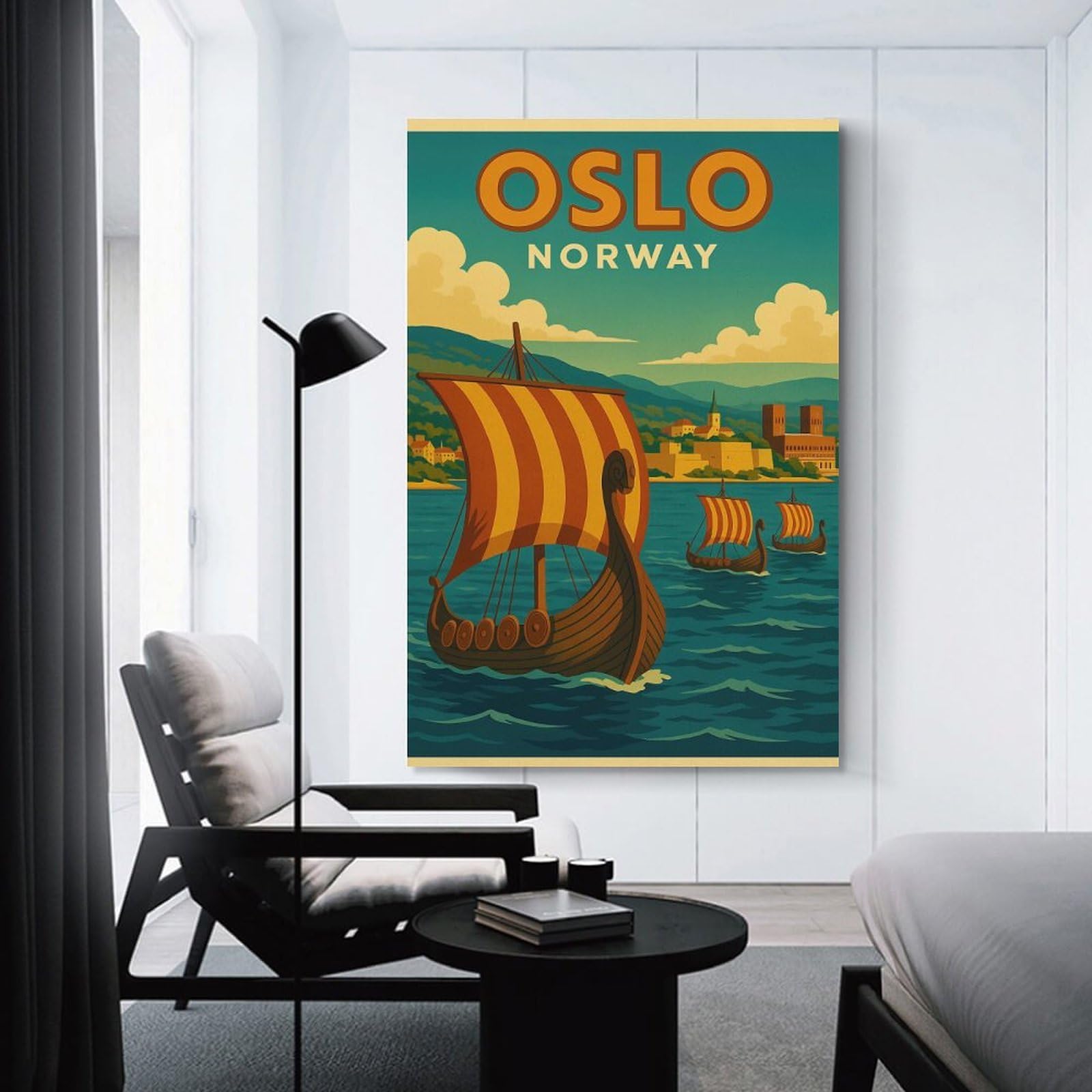 Junmoney Oslo Norway Vintage Travel Decorative Wall Artwork, 08x12inch(20x30cm), for Home Lounge, Bedroom Or Reading Nook, Eye Catching Artwork for Blank Walls