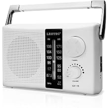 LEOTEC AM FM Radyo Transist r Radyo Pil veya AC Powered ile M kemmel Resepsiyon,  yi Sesler B y k Hoparl rler, B y k ve Hassas Ayar D mesi, Kulakl k Jack Beyaz