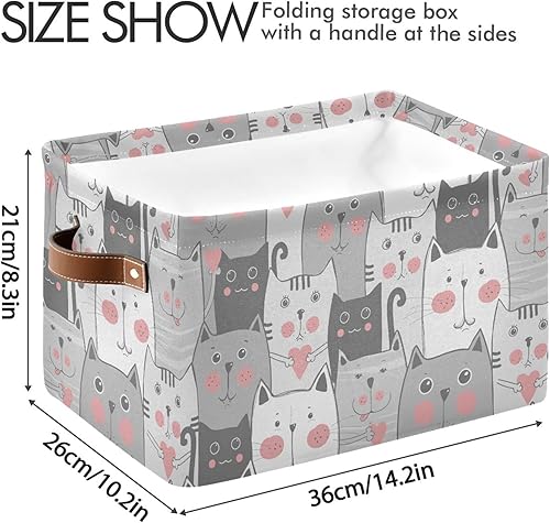 Miniatura 4 de xigua Cesta de almacenamiento de lona duradera para gatos con asas, cajas de almacenamiento plegables grandes para estantes, oficina en casa,