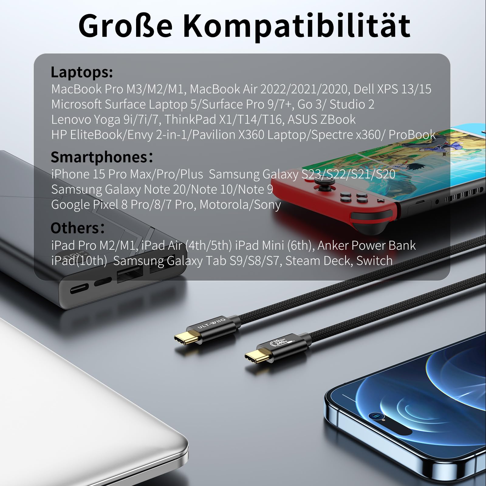 Cable USB C Vers USB C,PD Câble Type C Charge Rapide USB C PD Charger