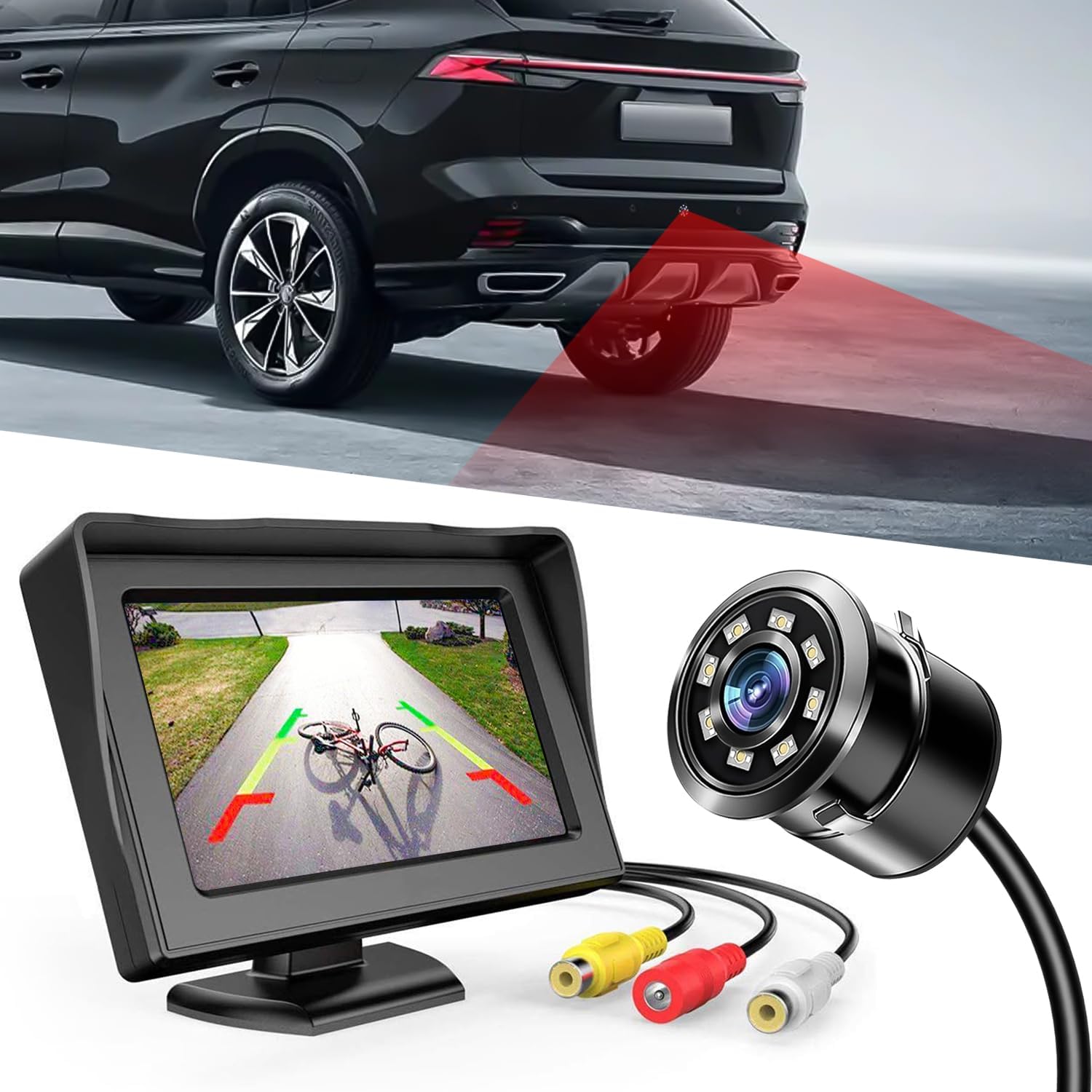 FABTEC 4.3 Dashboard TFT LCD Screen Rear View Monitor with 8 LED Night Vision Car Reverse Camera