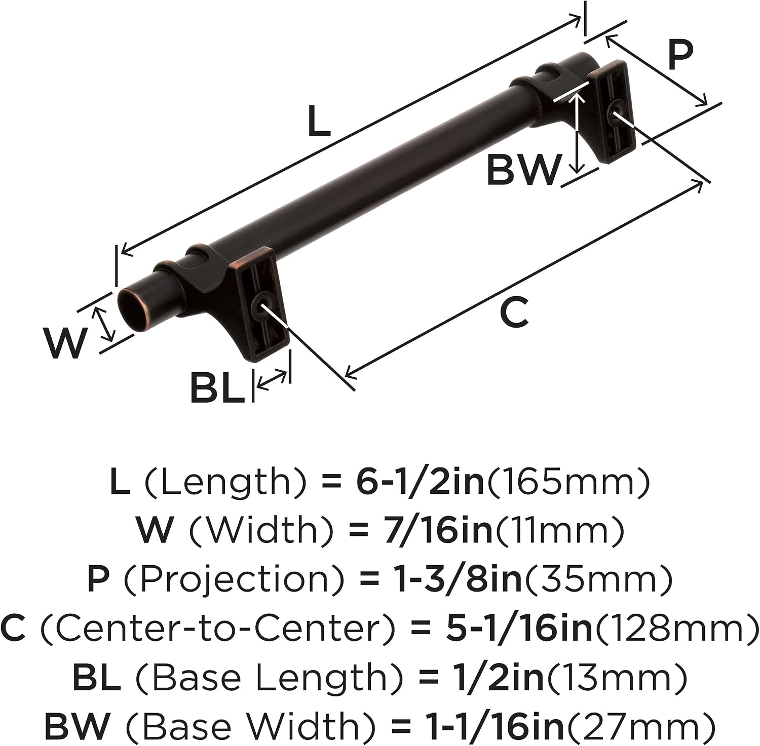 Amerock | Cabinet Pull | Oil Rubbed Bronze | 5-1/16 inch (128 mm) Center to Center | Davenport | 1 Pack | Drawer Pull | Drawer Handle | Cabinet Hardware