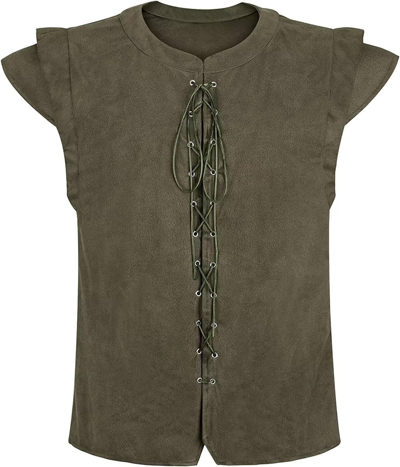 Medieval Pirate Vest Adult Renaissance Costume for Men Steampunk Viking Bodice Lace-up Waistcoat Cosplay Army Green 2XL — image 1