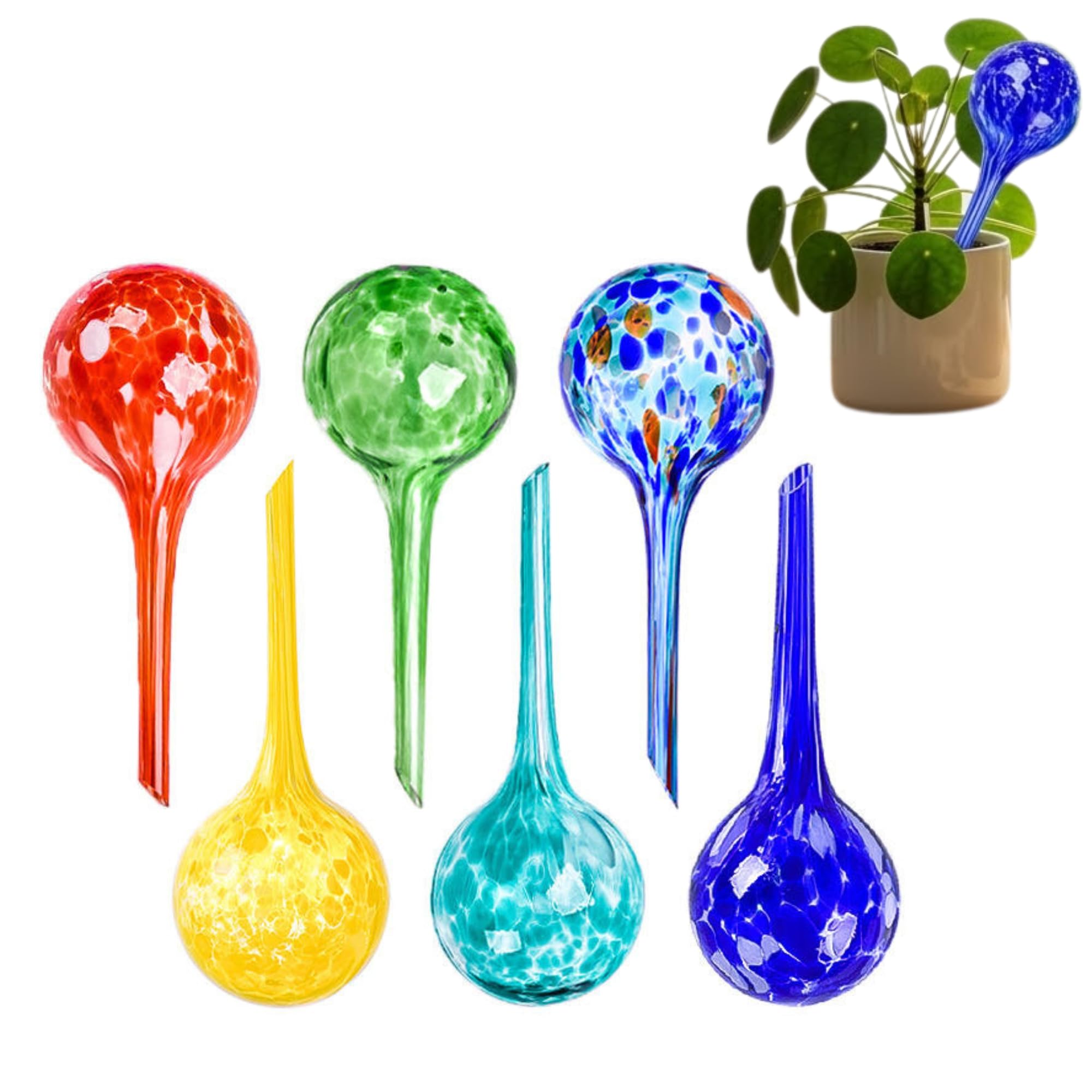 W-Direct Automatic Glass Plant Watering Bulb (6 Pack | Multi-colored) – Self Watering Globes for Plants, Decorative Drip Irrigation Device for Indoor Outdoor Plants Garden Pots