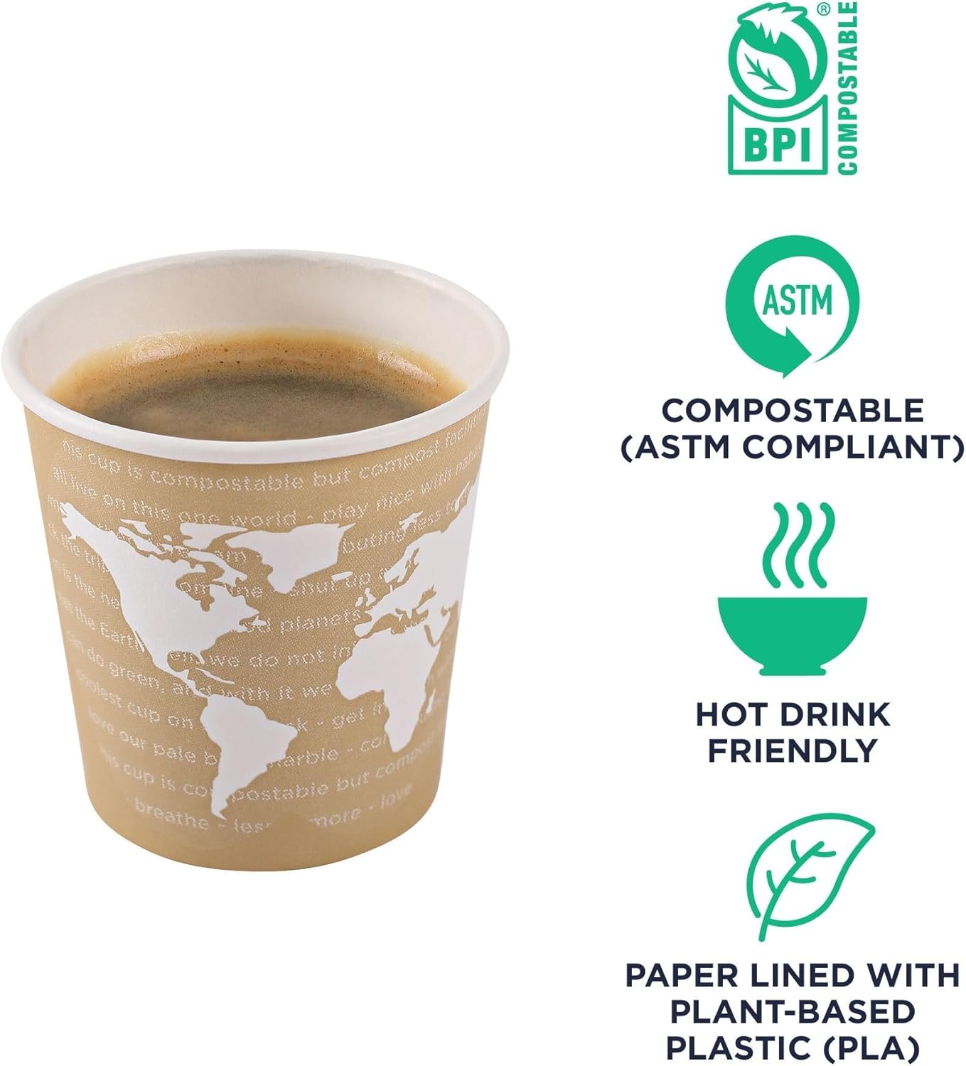 ECO PRODUCTS Compostable Disposable World Art 4oz Espresso Coffee Cups, Case of 1000, Renewable Hot Paper Cup, Plant Based PLA Lining, Color Coded