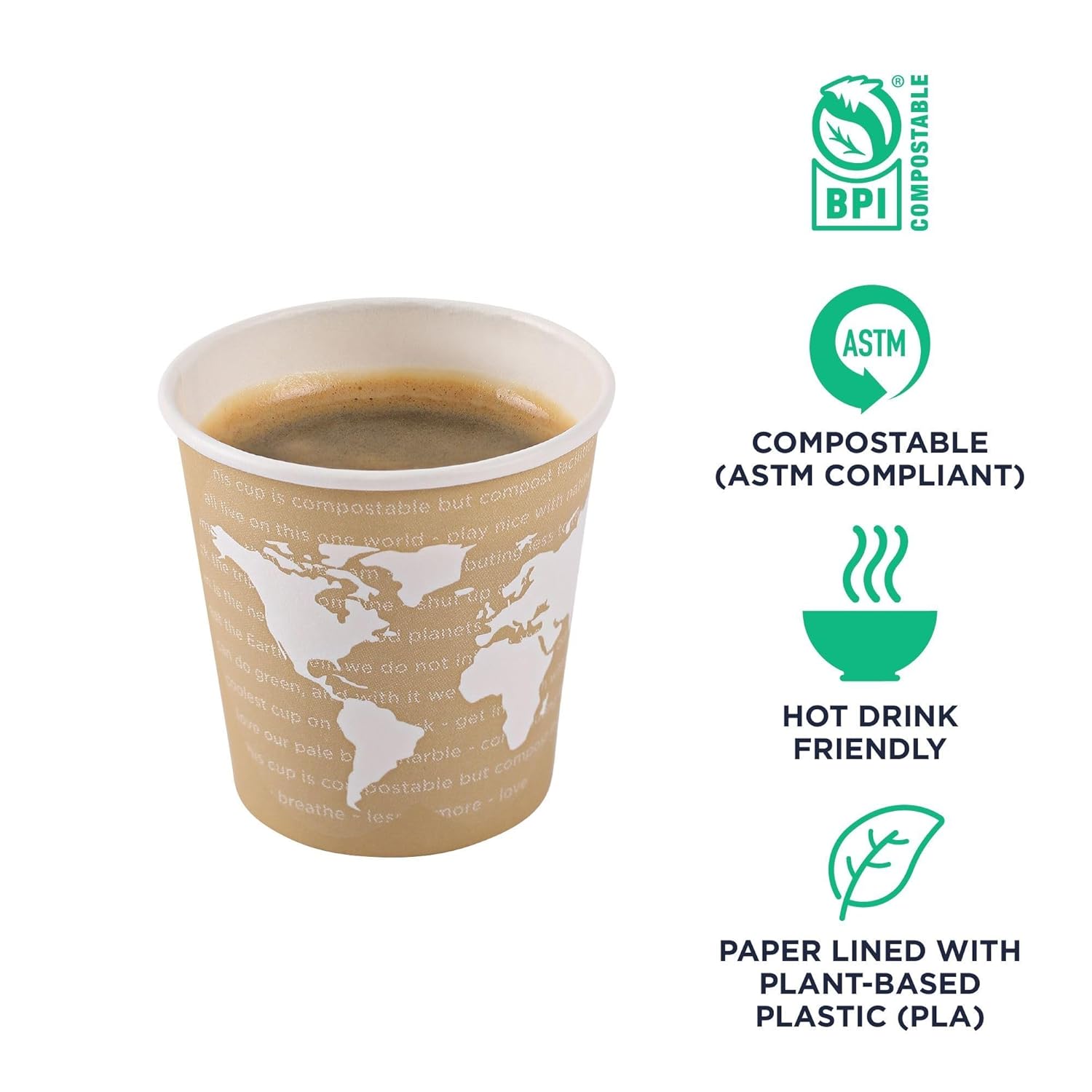 ECO PRODUCTS Compostable Disposable World Art 4oz Espresso Coffee Cups, Case of 1000, Renewable Hot Paper Cup, Plant Based PLA Lining, Color Coded - Image 4