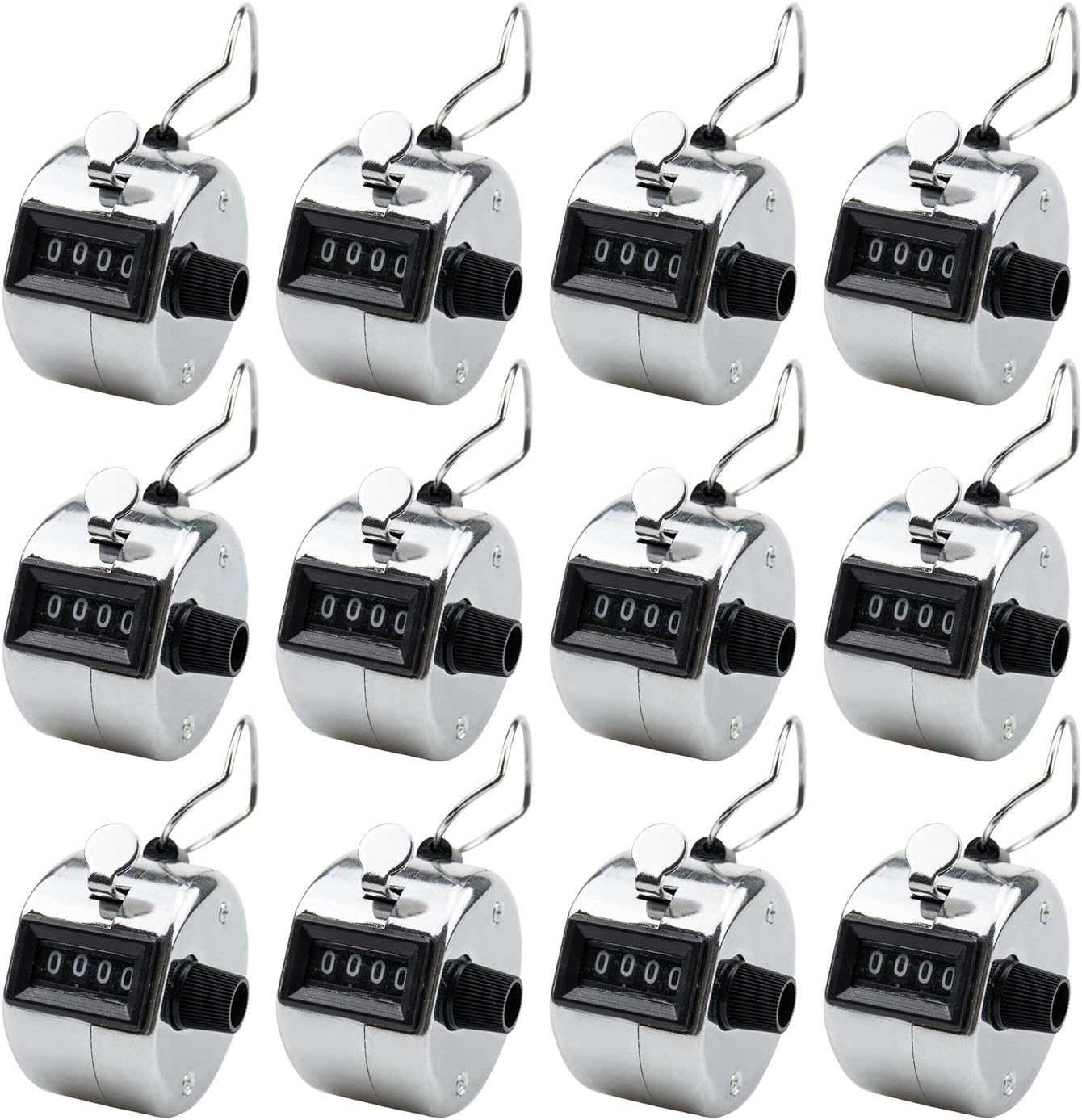 Foraineam 12 Pack Hand Tally Counters Digital Lap Counter Clicker Handheld 4 Digit Mechanical