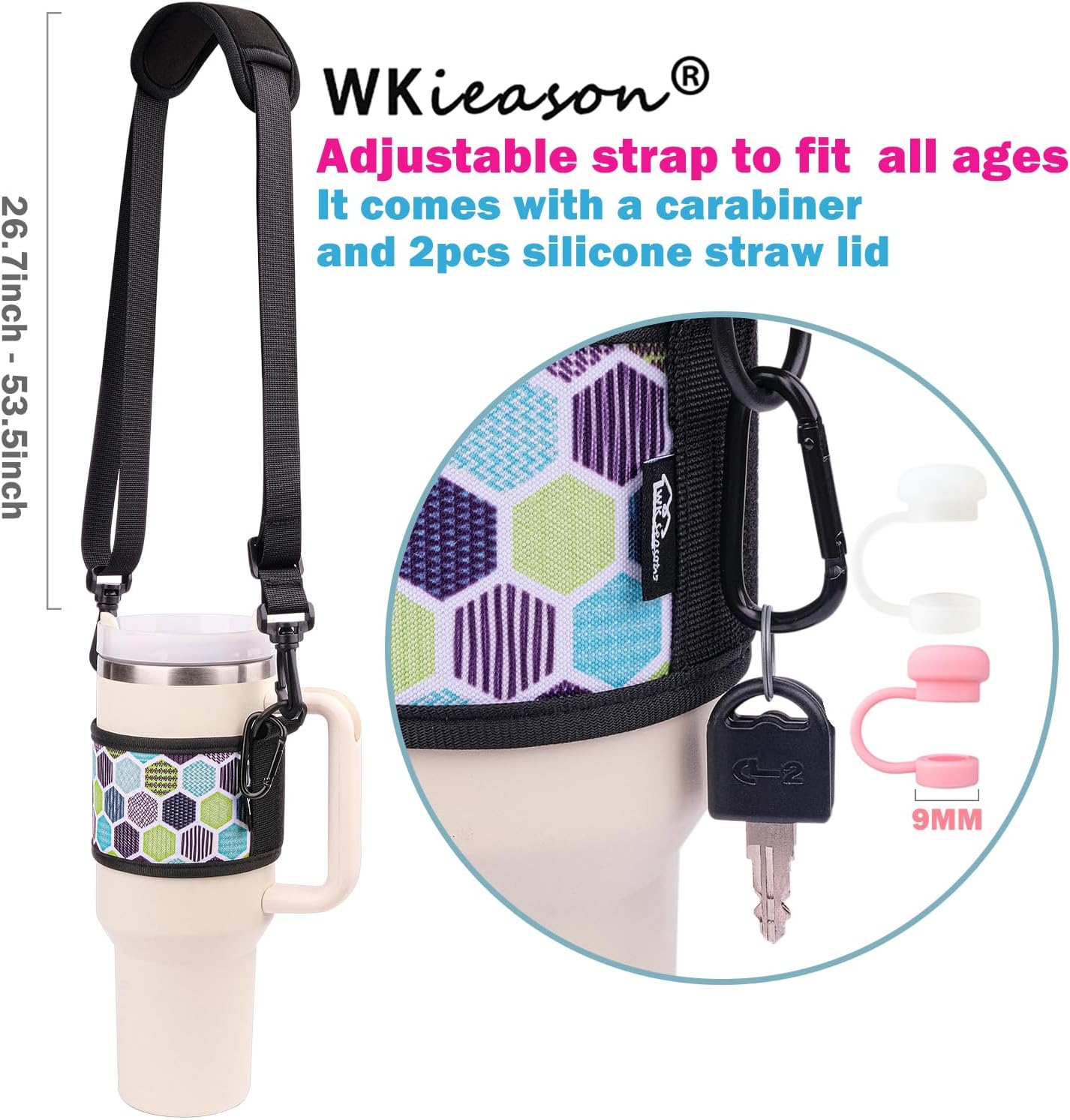 WK IEASON New Water Bottle Handle Shoulder Strap Carrier Holder for Stanley Tumbler 30-40OZ Hydro Flask Wide Mouth 12oz-64oz - Image 3