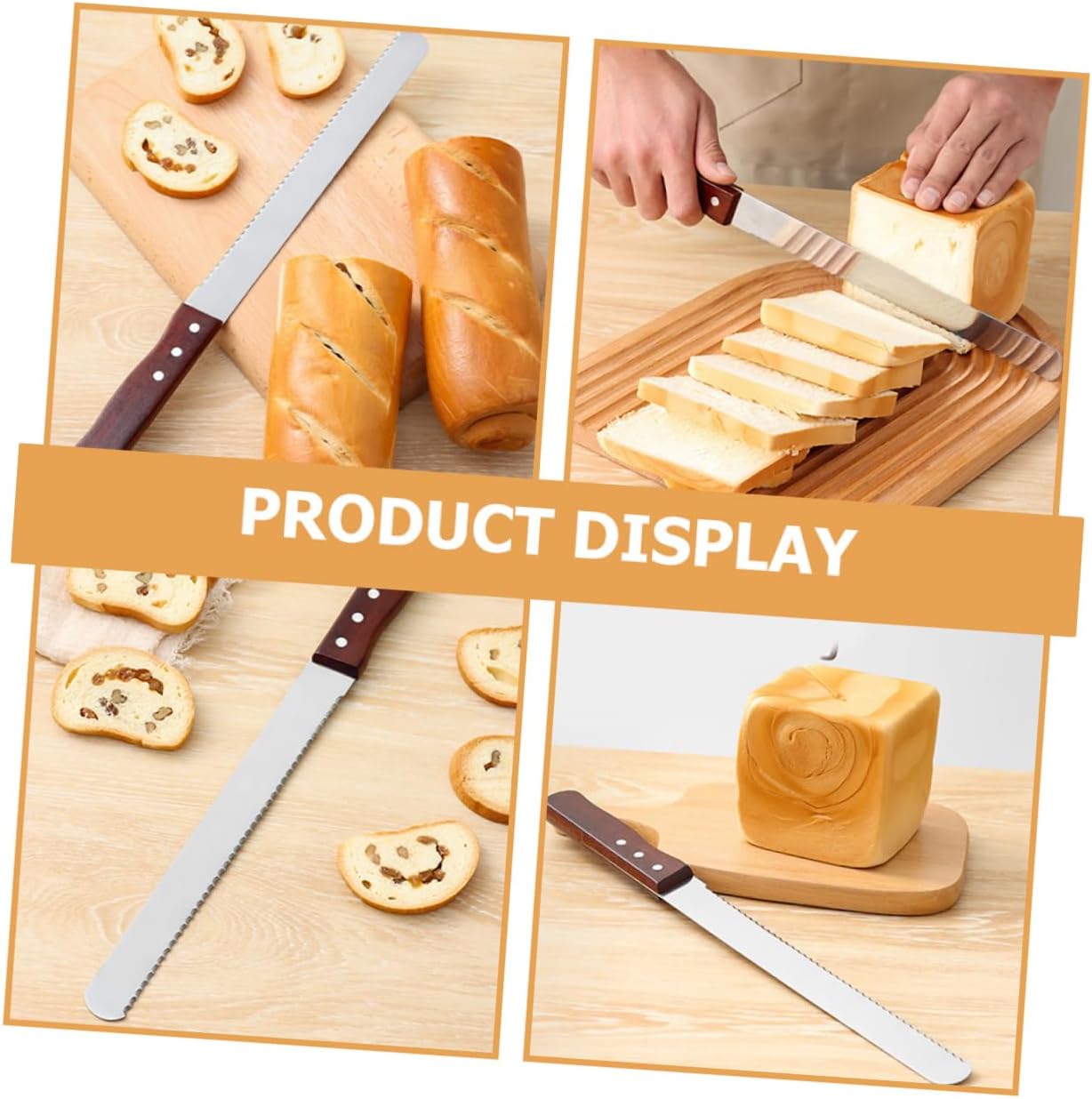 Wooden Stainless Steel Bread Cutter for Kitchen Use, Brown Slice Tool