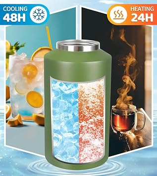 Insulated Water Bottle, 1 Gallon Jug with Handle, 128 oz Stainless Steel Large Water Bottle Wide Mouth Double Vacuum for Hot & Cold Drinks, Light Green