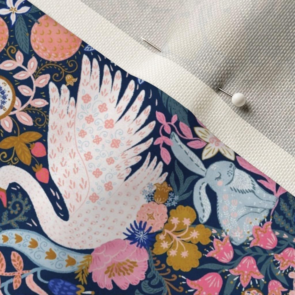 Spoonflower Fabric - Maximalist Tea Party Whimsical Chintz Pink Purple Mustard Swans and Printed on Upholstery Velvet Fabric Fat Quarter - Upholstery Home Decor Bottomweight Apparel