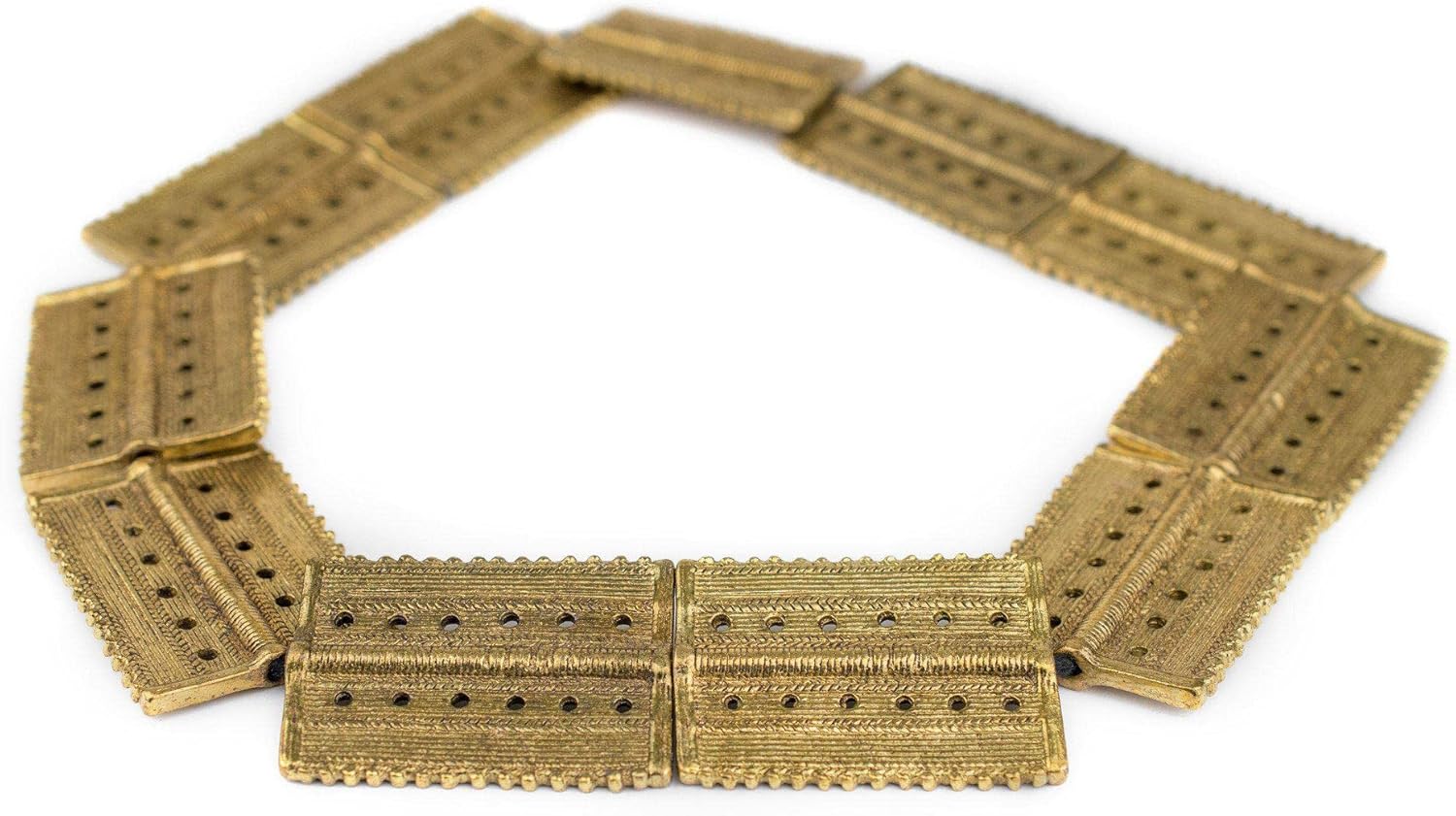 The Bead Chest Brass Baule Beads, African Tribal Brass-Plated Flat Tabular Ethnic Ivory Coast Jewelry Making Supplies for Necklaces and Bracelets