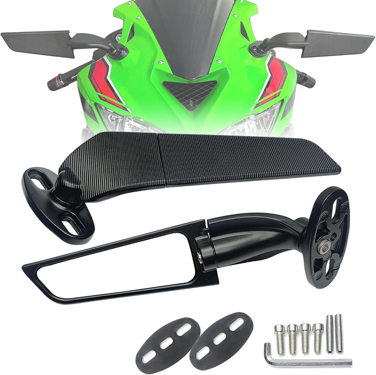 Motorcycle Mirrors Stealth Wind Wing Side Rearview Mirrors Compatible With Kawasaki Ninja 650 2025 Ninja 500 Ninja 400 300 2026 ZX6R ZX10R ZX4RR ZX4R GSXR 1000 600 750