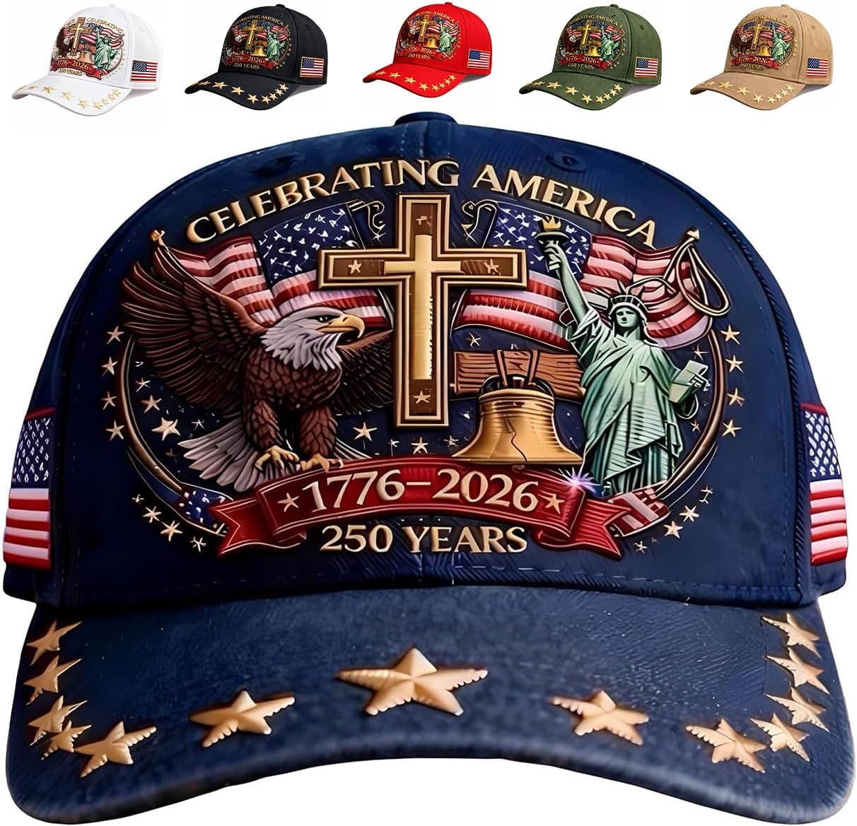 250th Anniversary Baseball Cap American 1776-2026, Patriotic American Flag and Cross Hat, Cap for Men Women