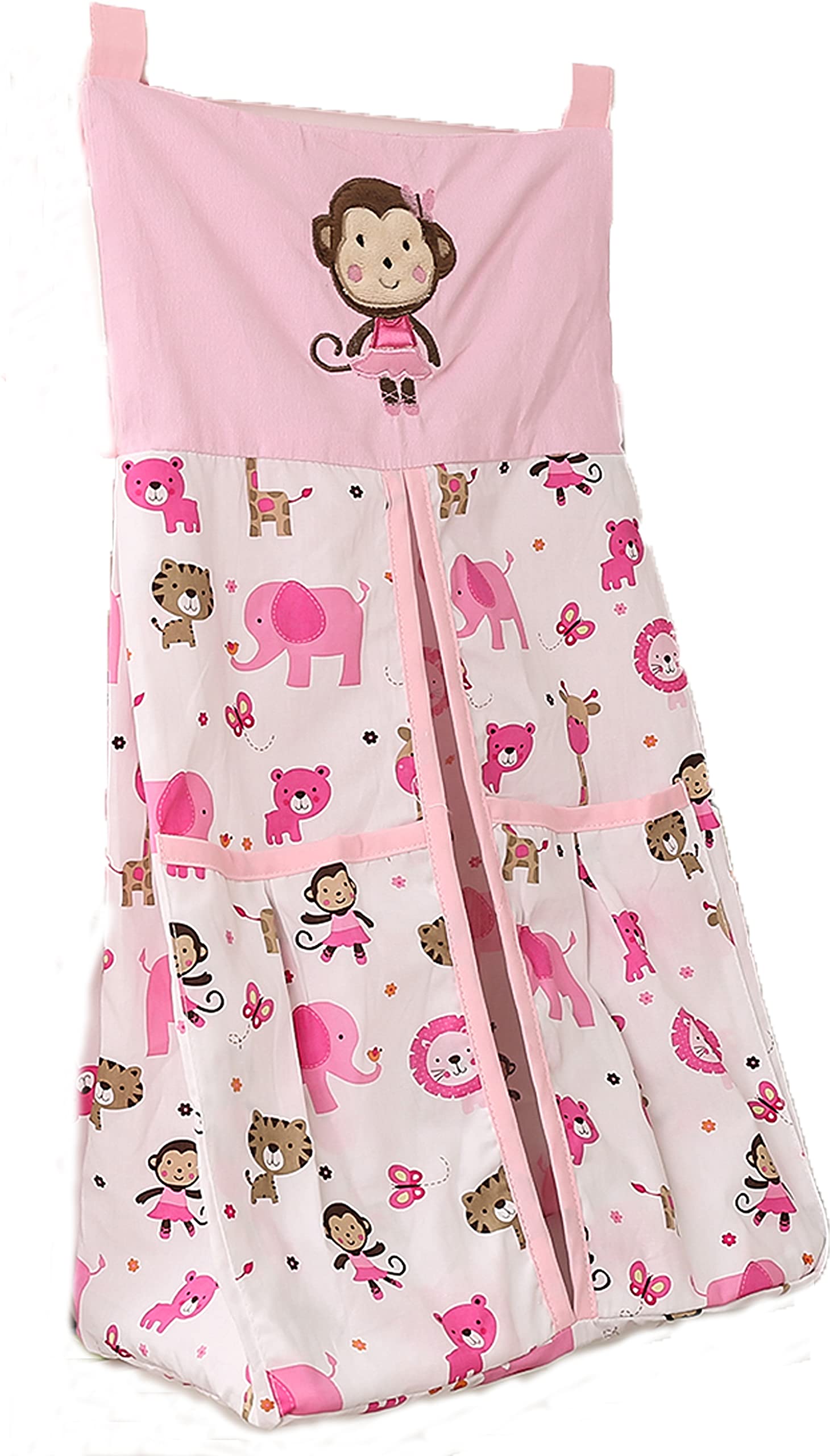 Embroidery Crib Diaper Stacker Pink Birds/Grey Stripe Sports/ Brown Sports/ Beige Crocodile/ Blue Whale Arrow/ Green Elephant/ Pink Monkey Elephant Giraffe Crib Diaper Hanging Bag (Pink Animal)-picture-13