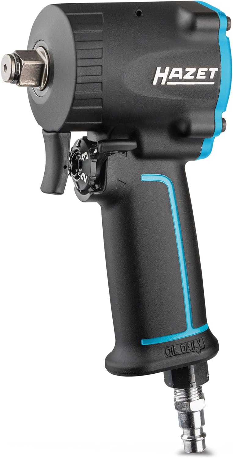 HAZET Pneumatic Impact Wrench 9012M-1 I Extra Short 3.15 Inches, Max. Release Torque: 885ft-Lbs, Square 0.49 Inches (1/2 Inch), Operating Pressure: 90 psi I Compact Design