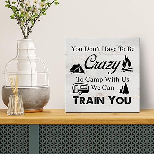 Miniatura 2 de Lienzo decorativo para pared con texto en inglés You Don't Have to Be Crazy to Camp With Usos, decoración del hogar, 8 x 8 pulgadas, diseño de