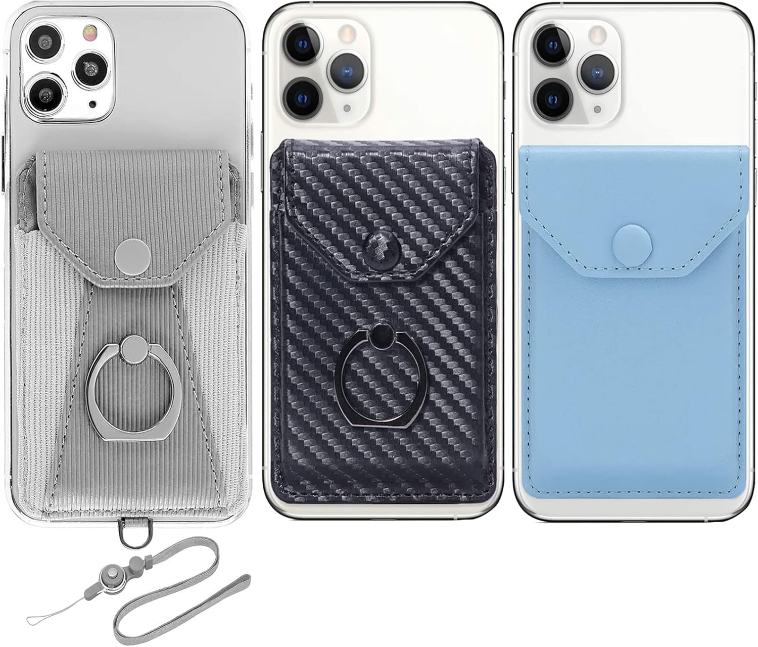 Adhesive Card Holders, Leather Neck Pouch Compatible with iPhone, Galaxy & Most Smartphones