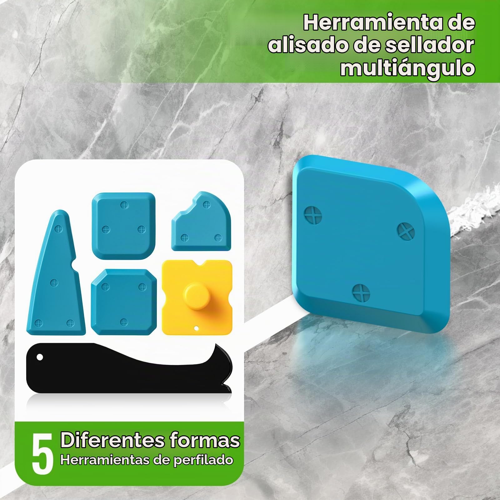 Goopreen Herramienta de rejuntado 5 en 1 de silicona herramienta de inyección sellador sellador herramienta de acabado con paleta inyectable, 6 almohadillas de silicona intercambiables, costuras de
