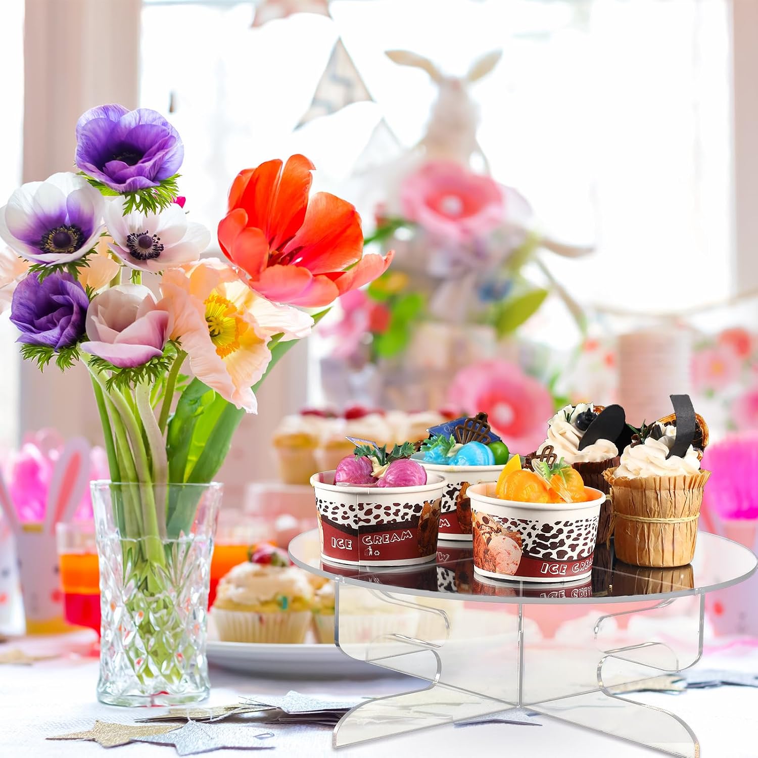 Tanlade 11.8 Inch 2 Pcs Acrylic Cupcake Stand Cake Stand 1 Tier Round Cake Holder for Party Reusable Cake Pedestal Stand for Parties Bakery Display Serving Tray Plastic Dessert Tower for Wedding Party