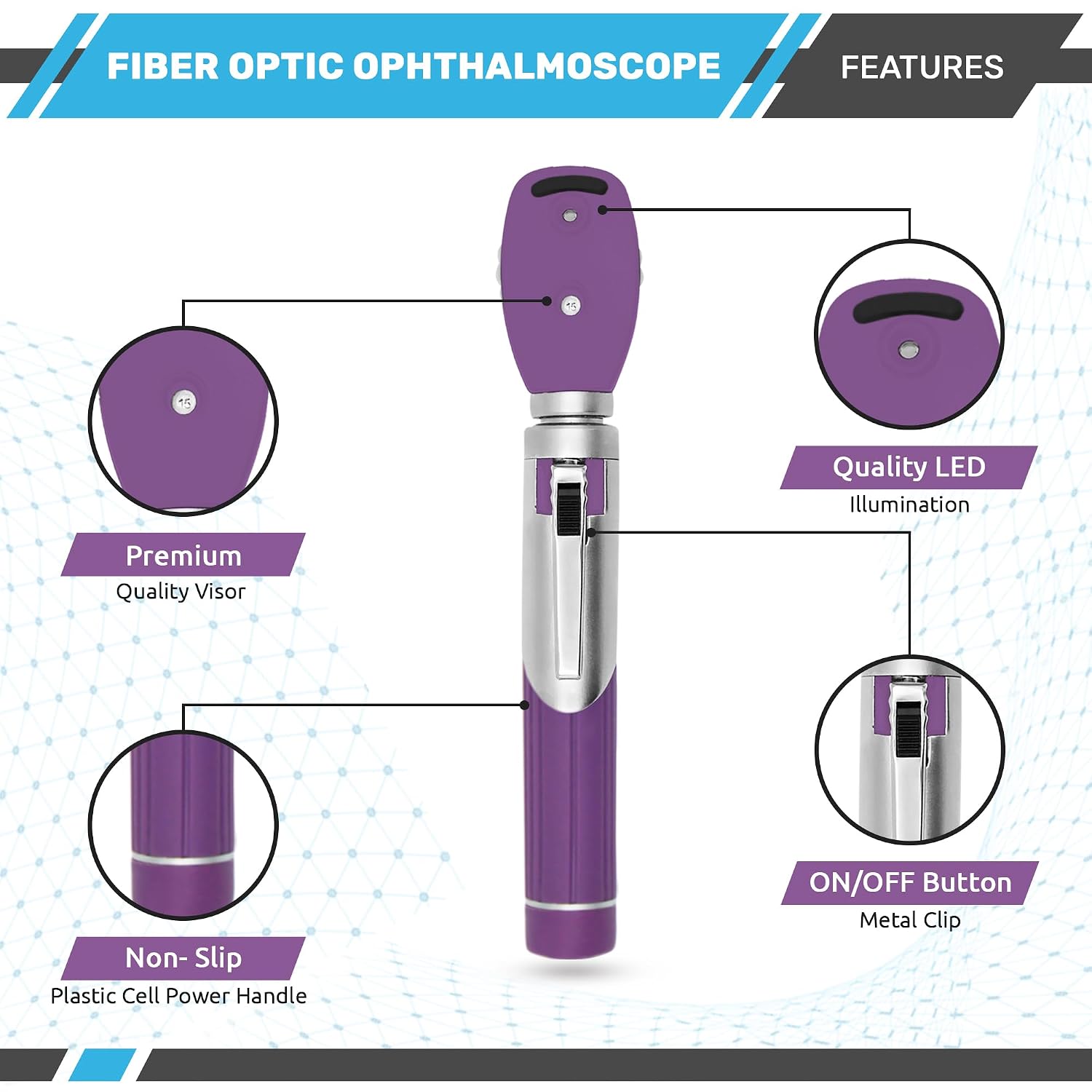 Multi-Function 2 in 1 Otoscope Set - Otoscope/Ophthalmoscope for Ear & Eye Examination - Professional Kit for Home and Medical Students (Purple)