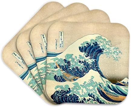 3dRose Great Wave Off Kanagawa Ukiyo-e Print 1830 Set of 4 Coasters - Soft