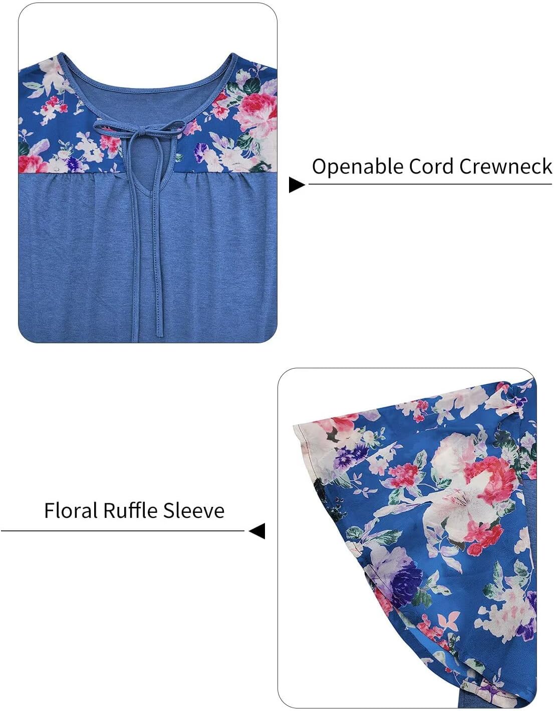 DOLNINE Women's Plus Size Tops Casual Summer Boho Floral Tunics Ruffle Sleeve Crewneck Loose Blouses Shirts - Image 4