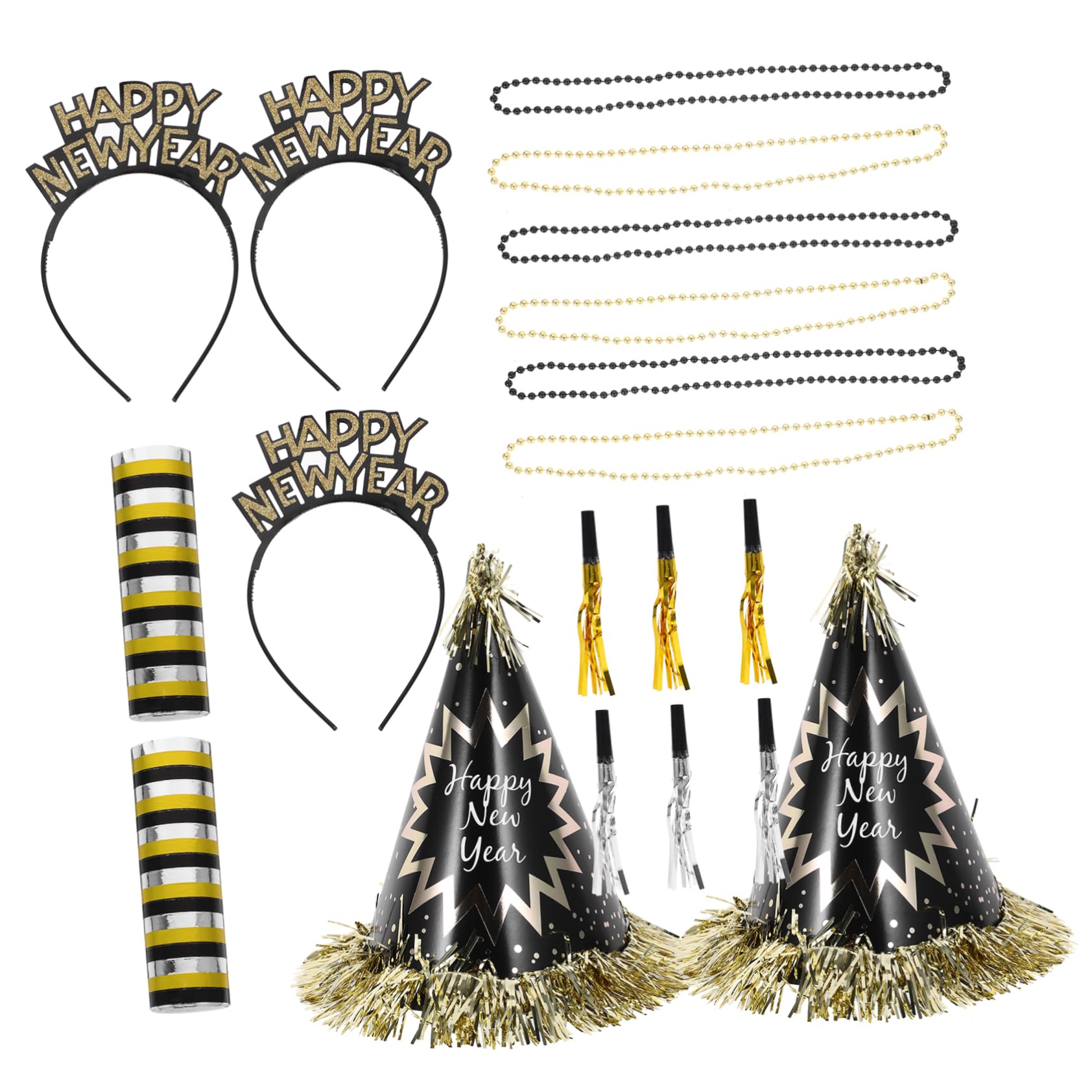 HANABASS 1tasche Silvester-partyhüte und Tröten Stirnbänder Perlenketten Set mit Hut und Dekoration für Neujahrfeiern Partyartikel für Drinnen und Draußen