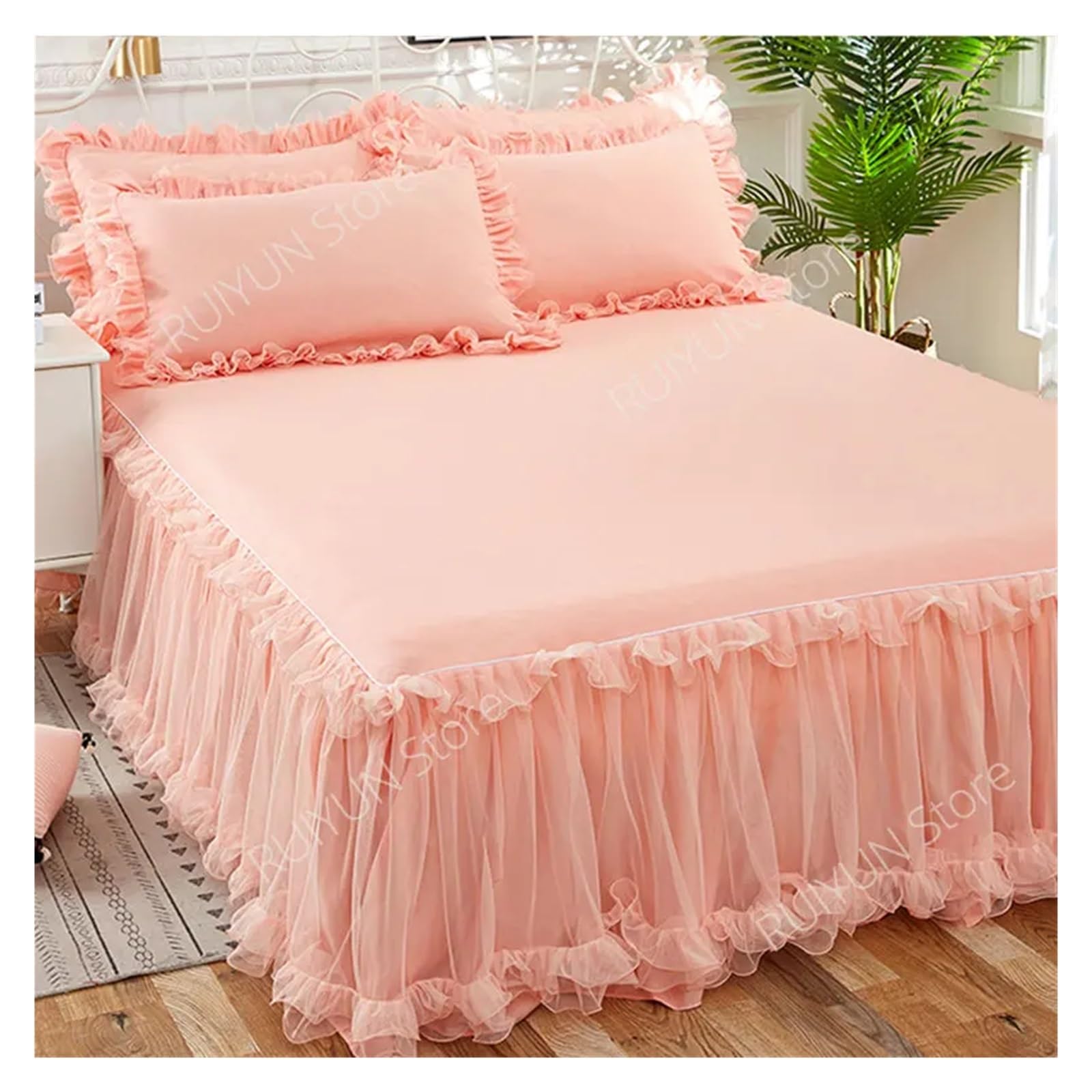 Falda De Cama Falda De Cama, Funda De Colchón Antideslizante, Falda De Cama De Encaje De Volantes, Sábana, Funda Protectora For Cama, Colcha For El Hogar, Falda De Cama(7,3pcs Design180x200cm)