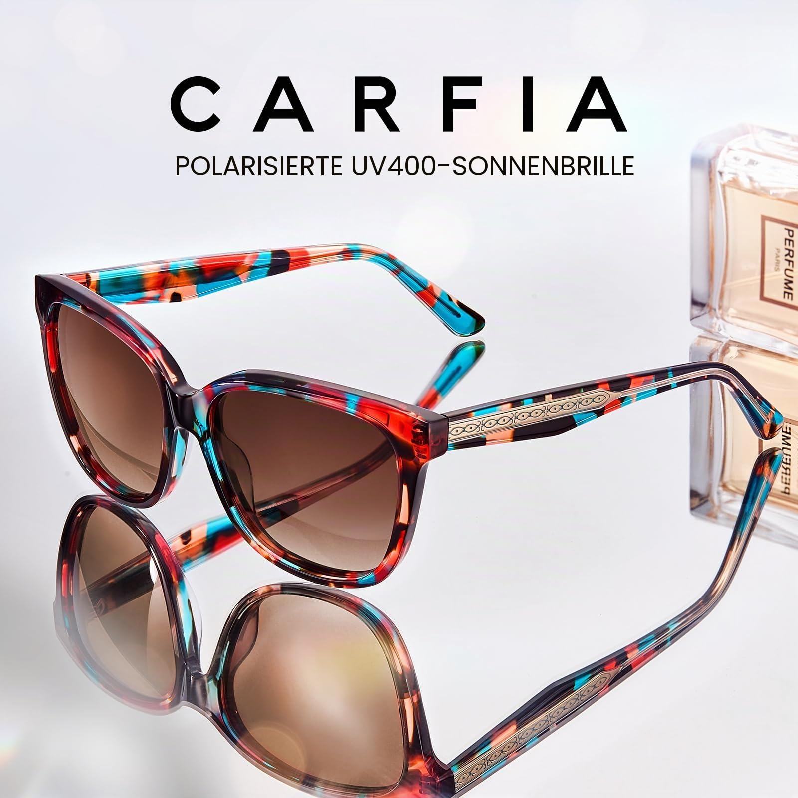 CARFIA Cateye Polarisierte Sonnenbrille Damen UV400 Schutz Retro Mode Brille mit Handgefertigtem Acetatrahmen für Outdoor-Lifestyle CA5601 | Retro Fashion Oversized Chunky Damenbrille mit handgefertigtem Acetat-Rahmen für Outdoor-Lifestyle