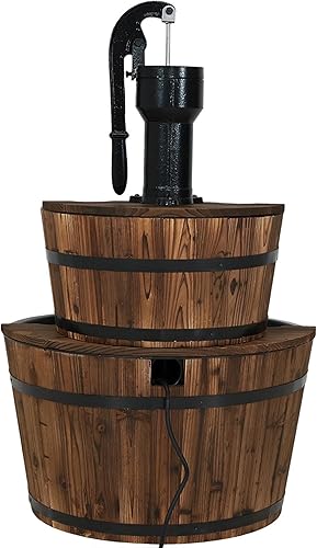 Miniatura 5 de Sunnydaze - Fuente de agua de barril de madera de 2 niveles, fuente de bomba de agua vintage de 34 pulgadas con bomba sumergible, para jardín