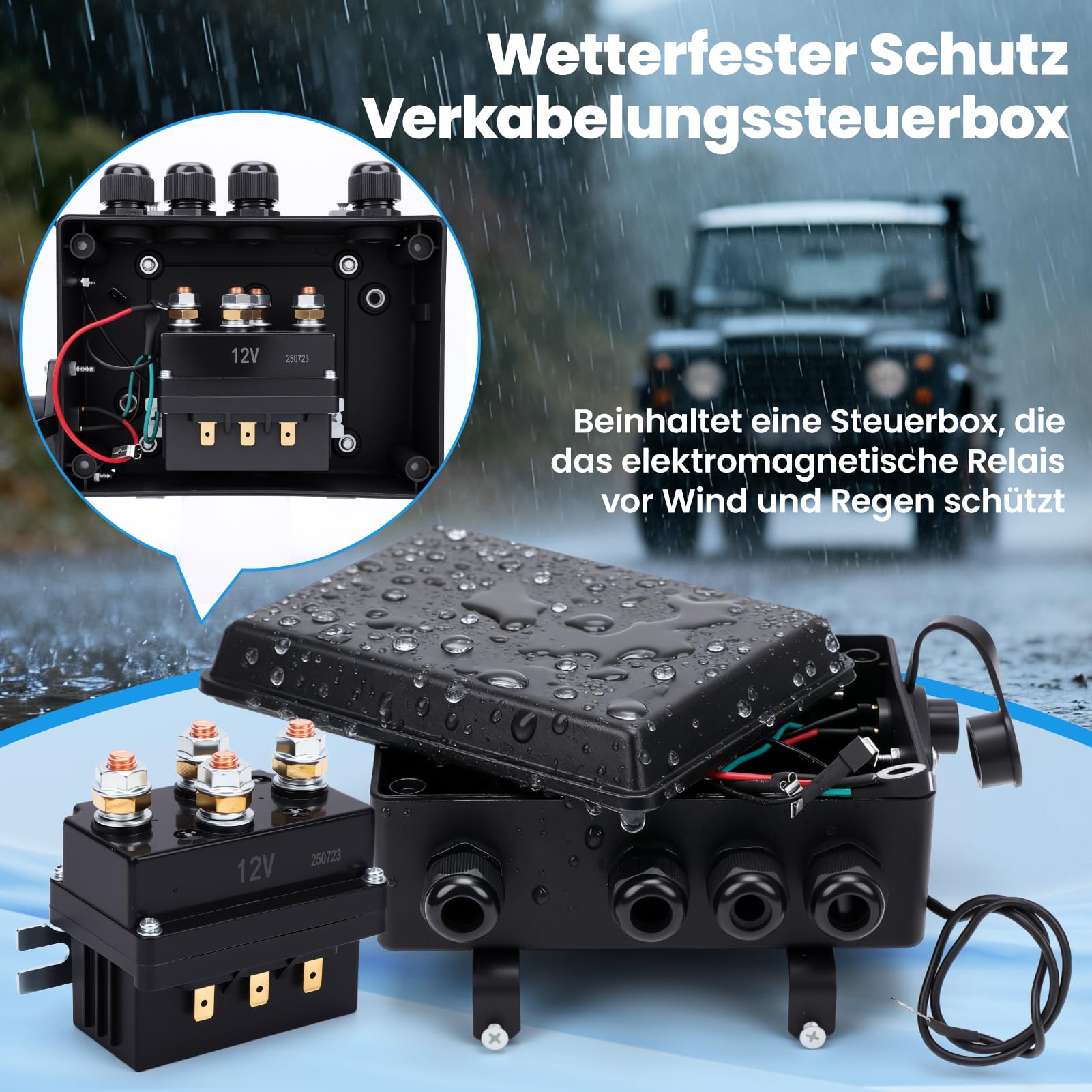 Seilwinden Relais Steuerungssatz 12V 500A mit Steuerbox Funkempfänger 2 Funkfernbedienungen Kabelsatz Wasserdicht IP67 für 8000-17000lbs Elektro Winde Offroad Geländewagen LKW Boot ATV UTV