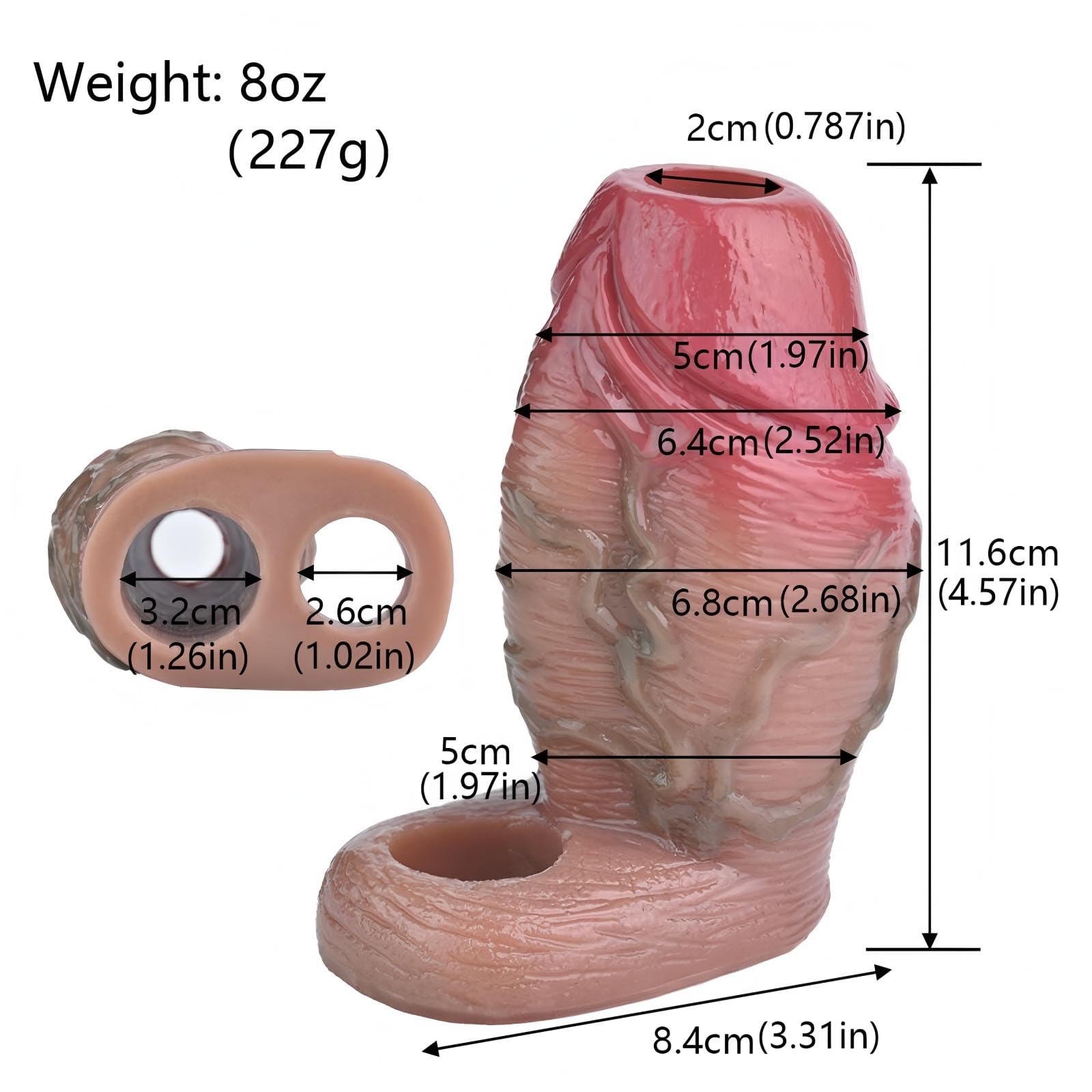 Masturbatore in silicone dalla texture realistica e granulosa — manicotto riutilizzabile con anello, dal design aperto e rinforzato, per un massaggio intenso