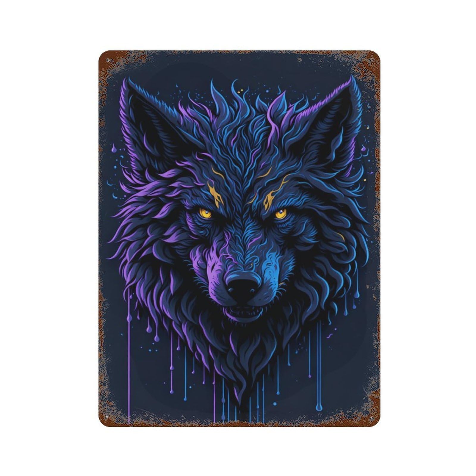 Wolf Head Rusty Metal Tin Sign 15.7"x11.8", for Living Room, Hallway And Home Decor, Old School Wall Decor