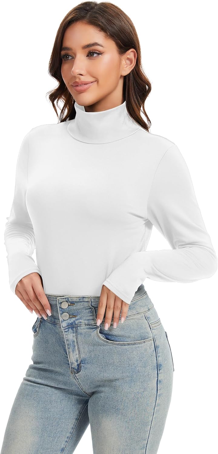 5 Pack Turtleneck Thermal Shirts for Women, Turtle Neck Long Sleeve Fleece Lined Base Layer Underwear Tops - Image 2
